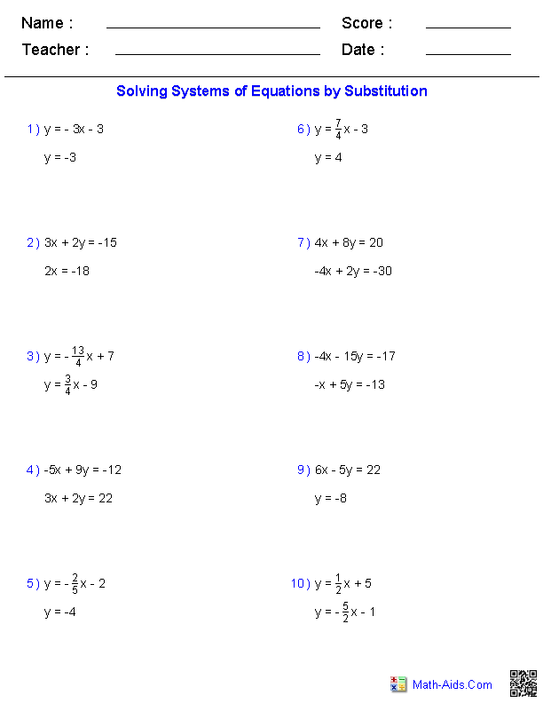 Systems of Linear Equations Two Variables Worksheets