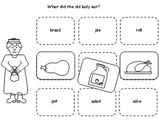 There Was an Old Lady Who Swallowed a Pie Worksheets Image