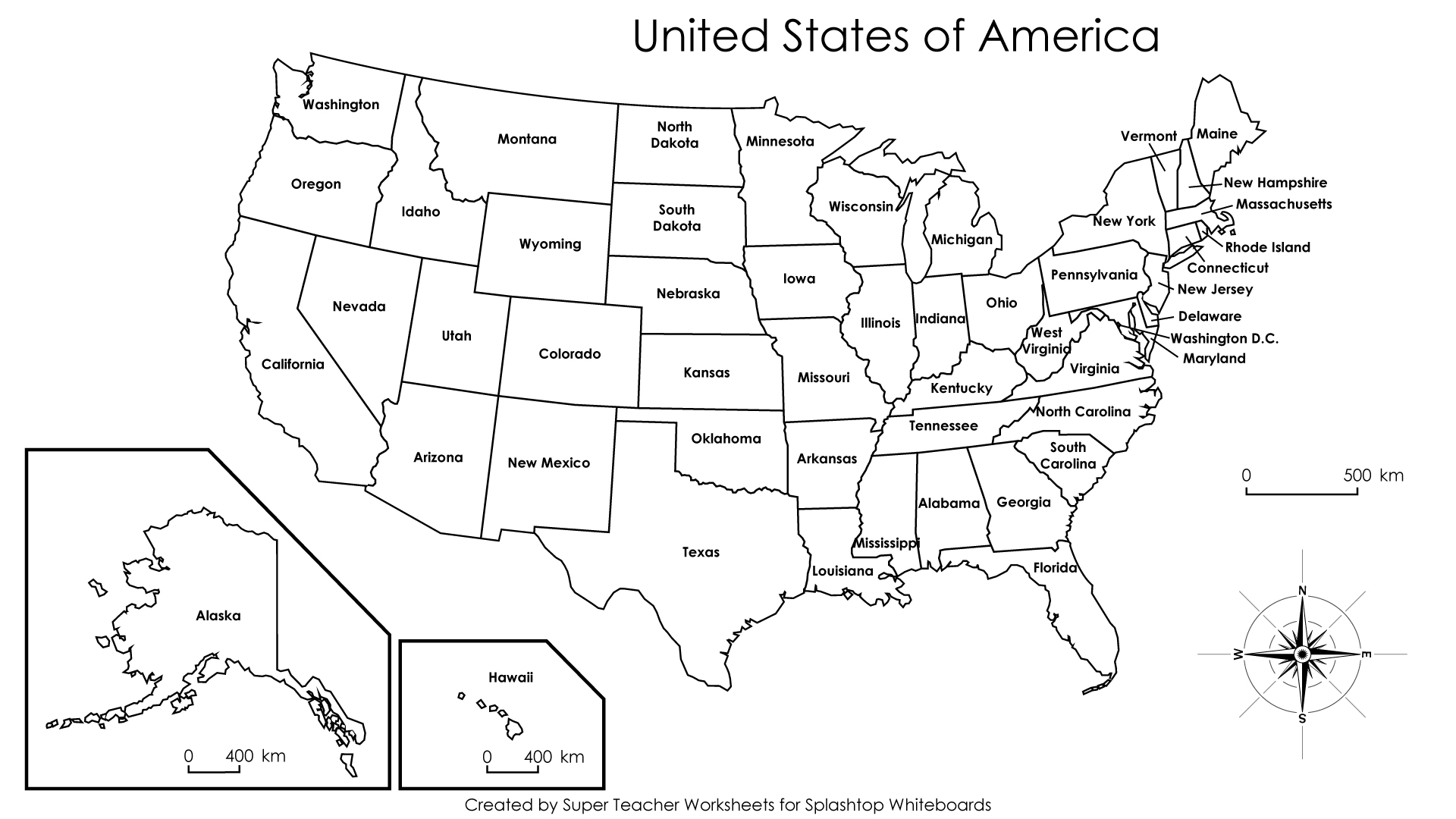 United States Map Outline Labeled Image