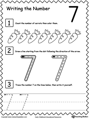 Writing Number 7 Preschool Worksheet Image