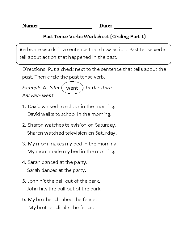 5th Grade Past Tense Verb Worksheet Image