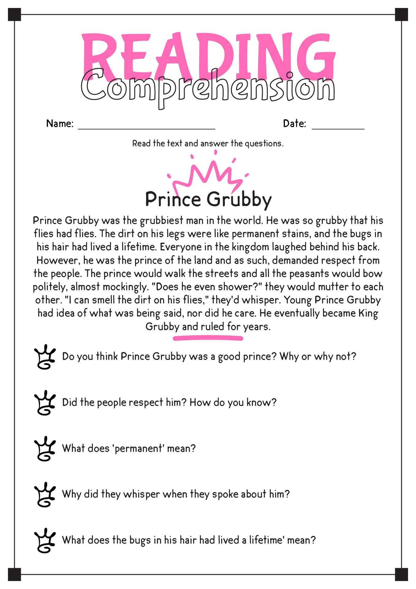 reading comprehension worksheets for grade 3