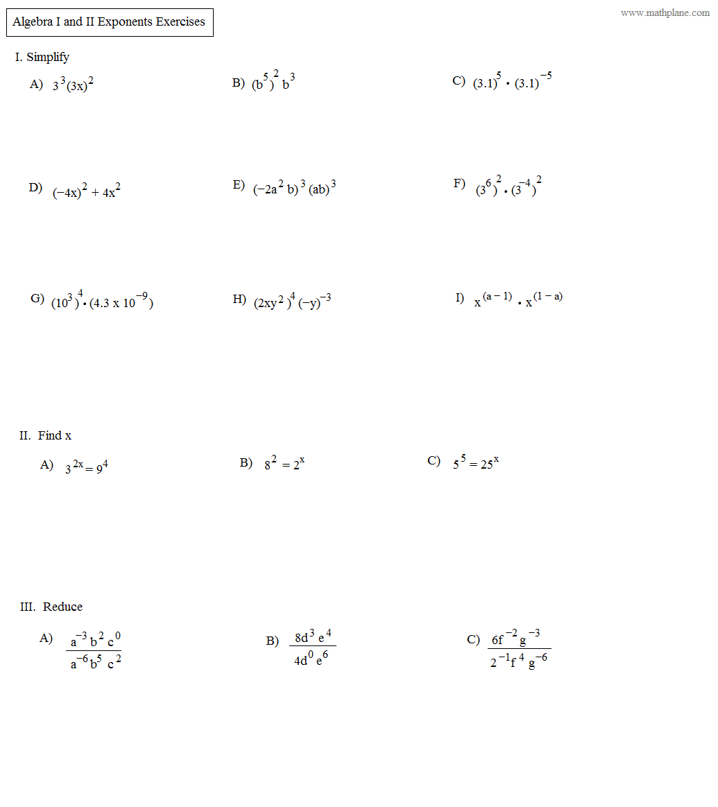 Algebra 2 Exponents Rules Worksheets Image