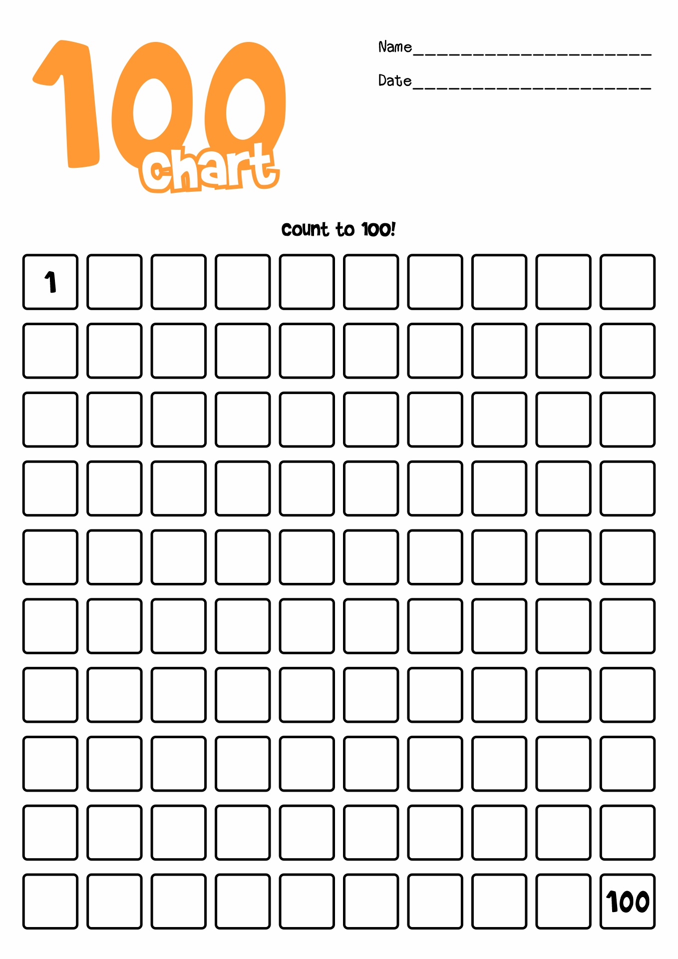 Blank Number Chart 1 100 Image