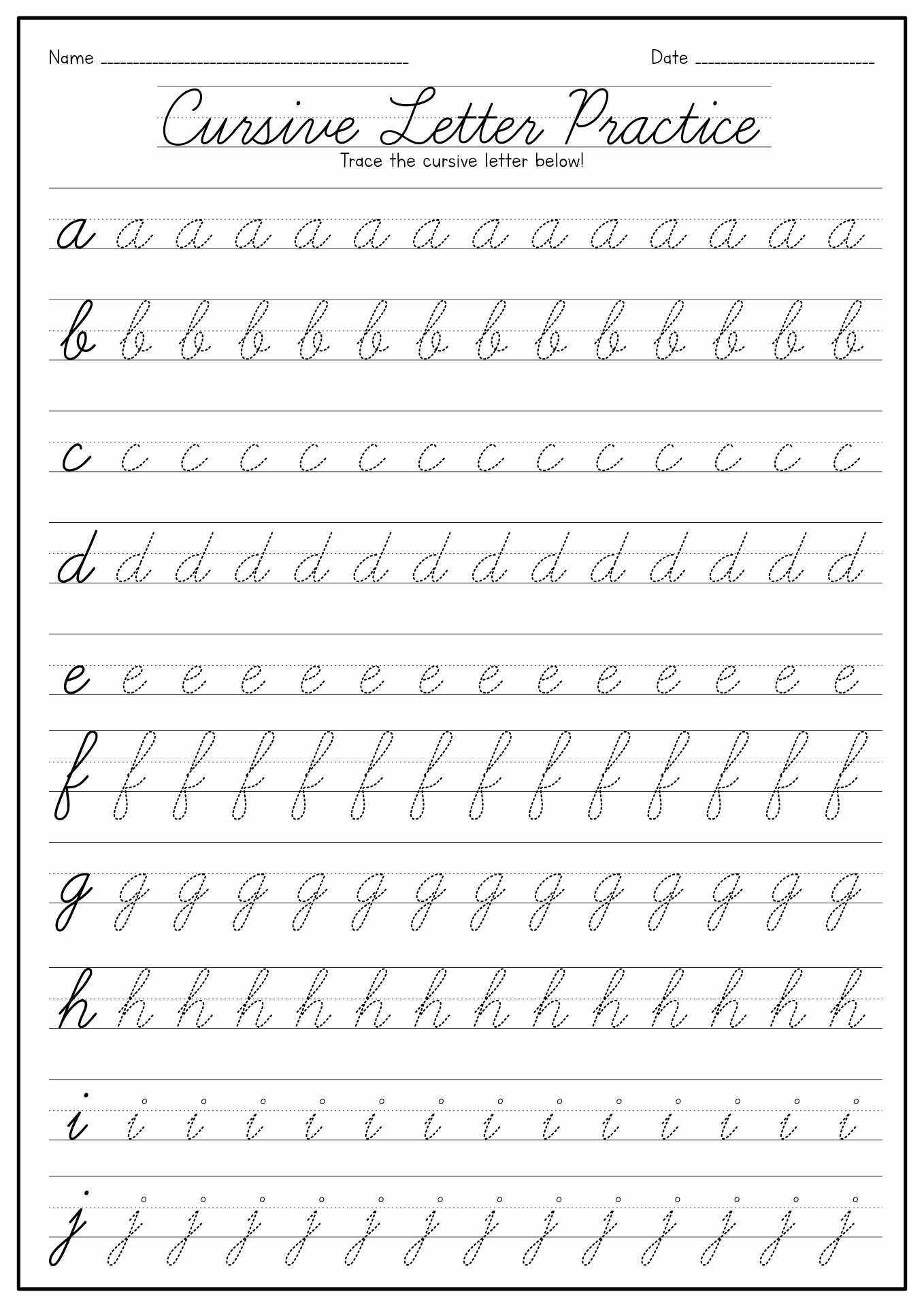 Cursive Letters Tracing Worksheets
