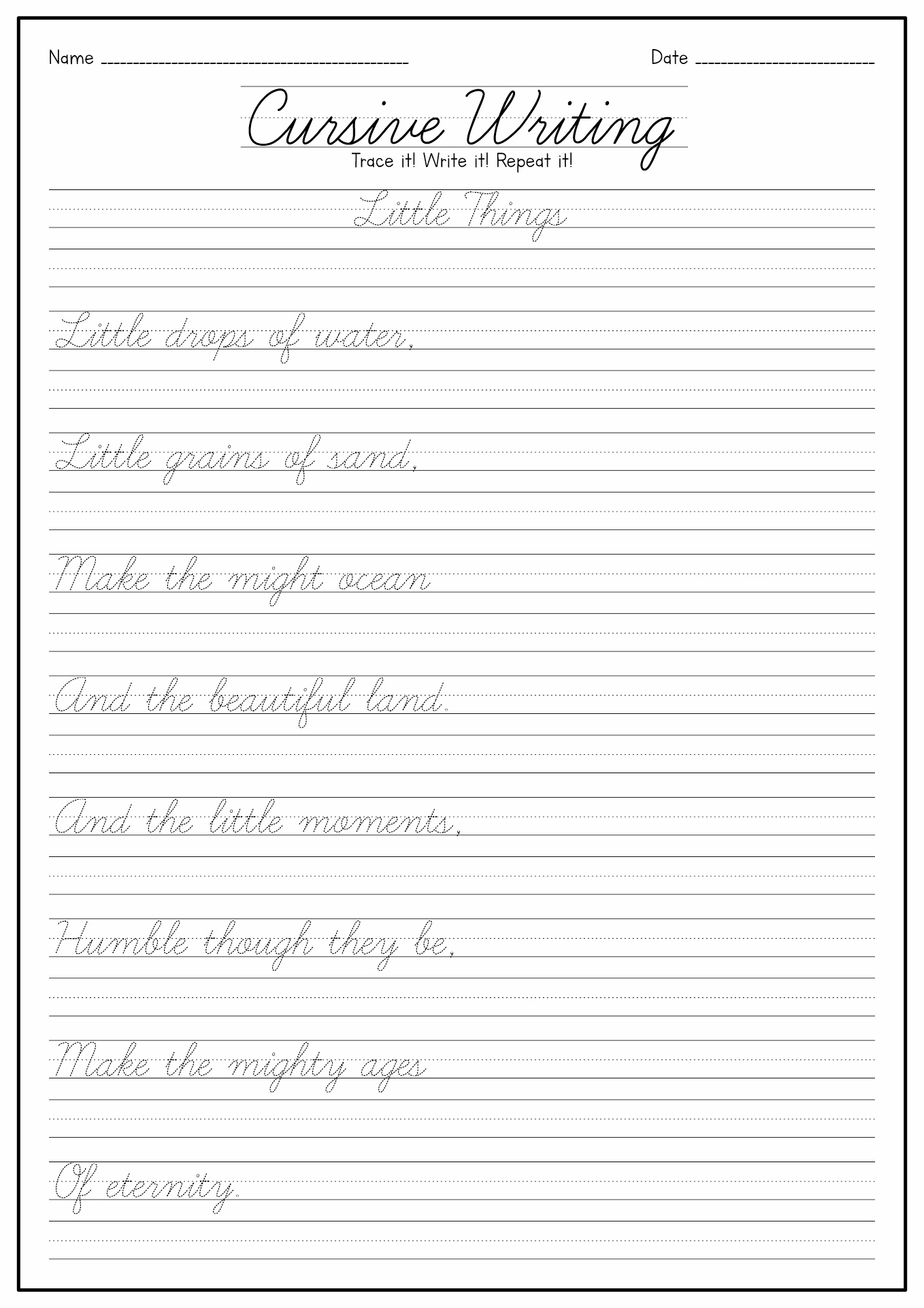 Cursive Writing Practice Sheets Printable Image