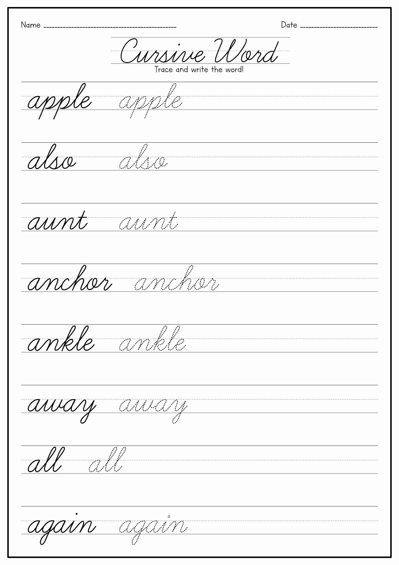 cursive writing 2 letter words