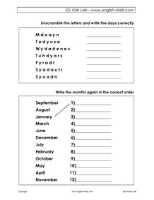Days and Months Worksheets Image