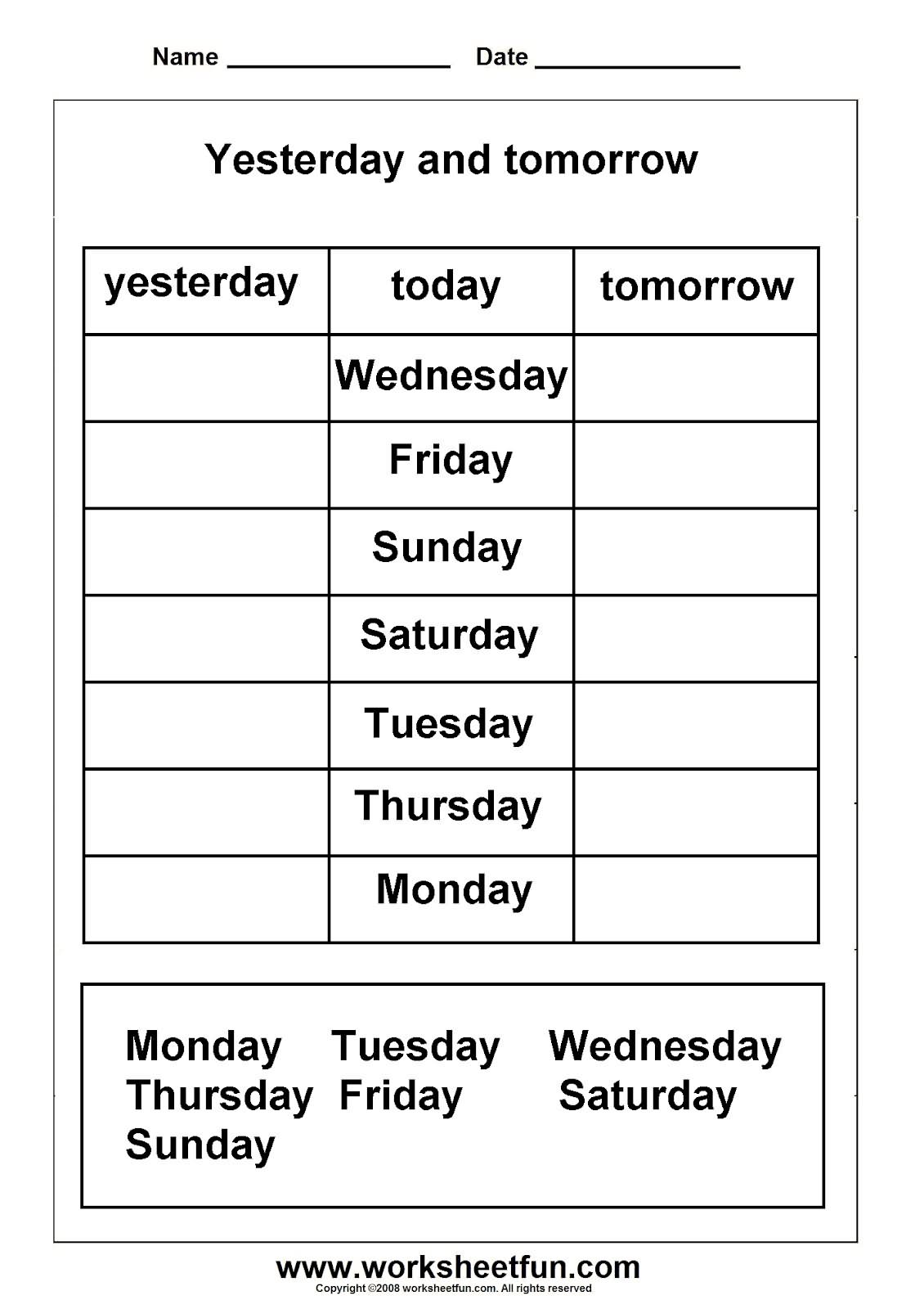 Days of Week Worksheets Printable Image