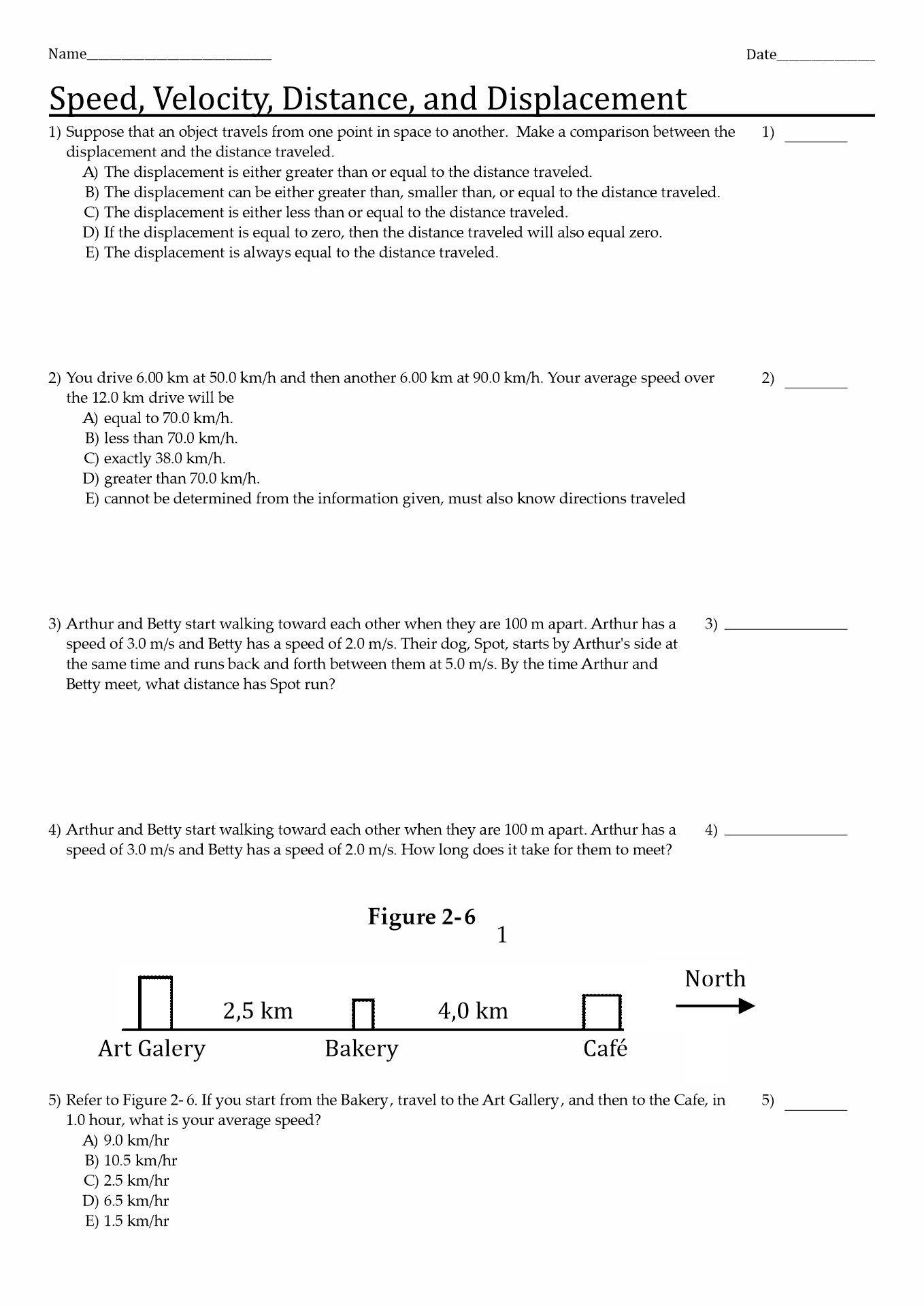 Distance and Displacement Worksheet Image