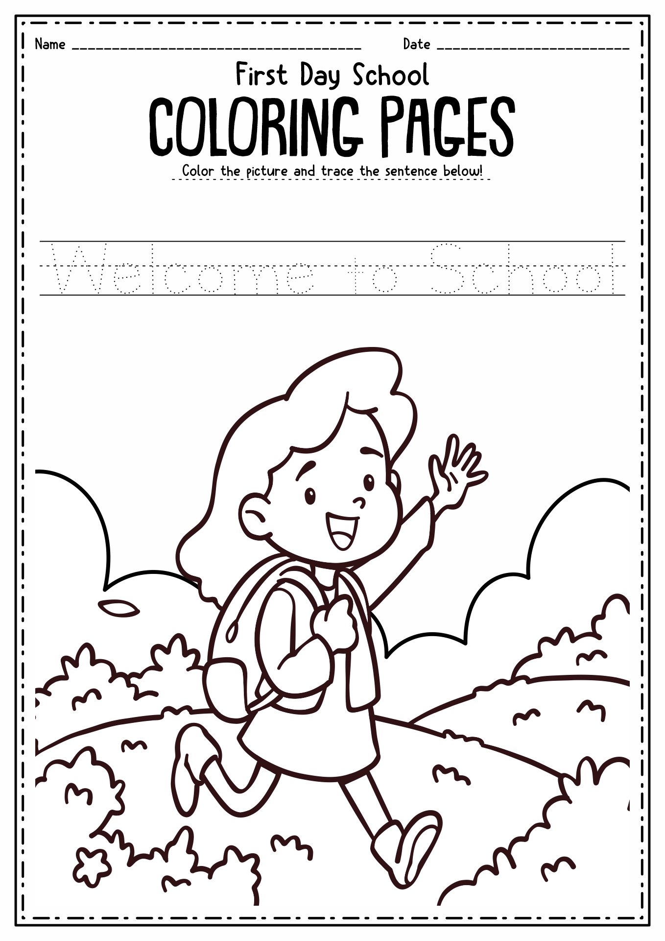 First Day School Kindergarten Coloring Pages