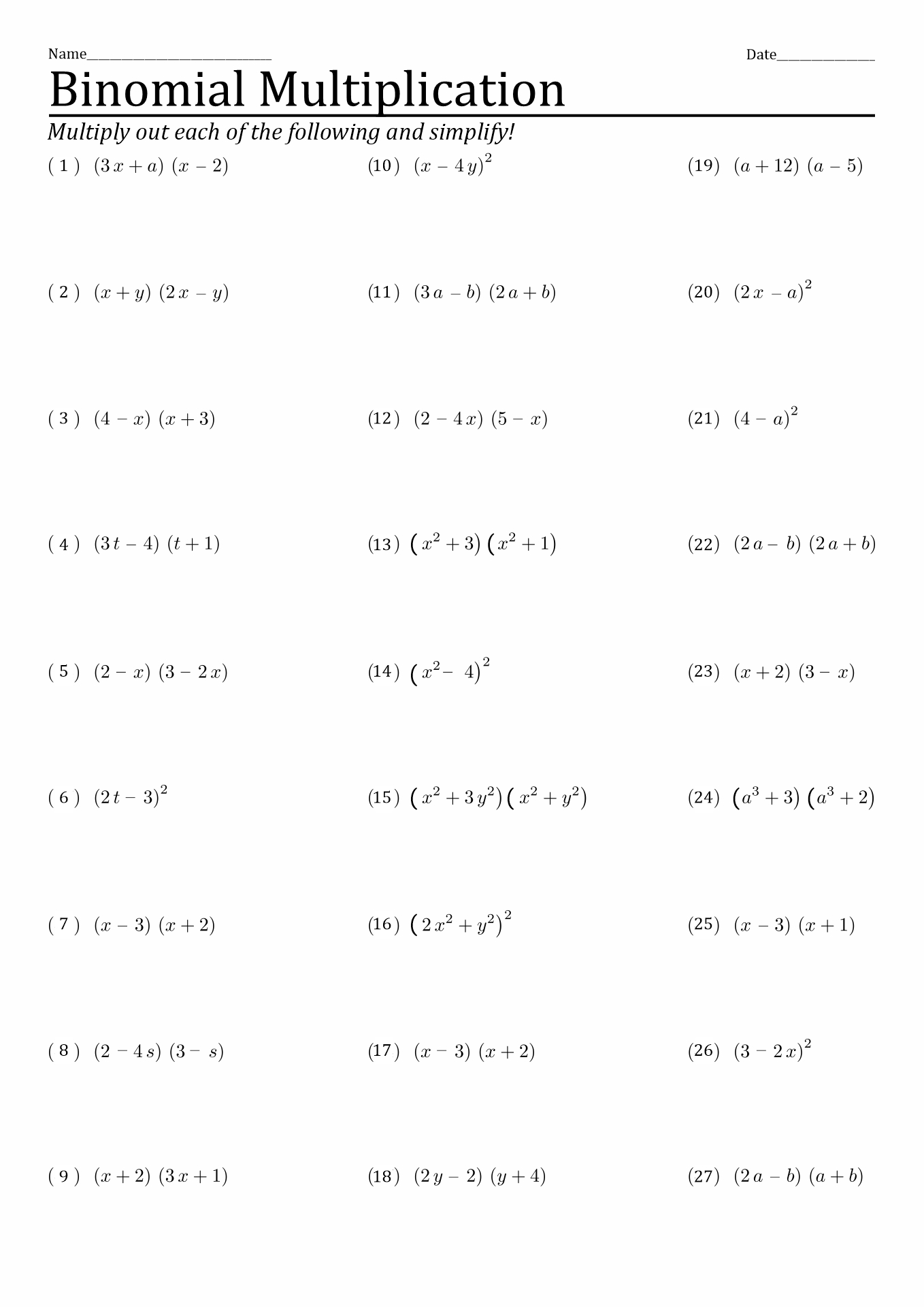 Foil Method Worksheets with Answers Image