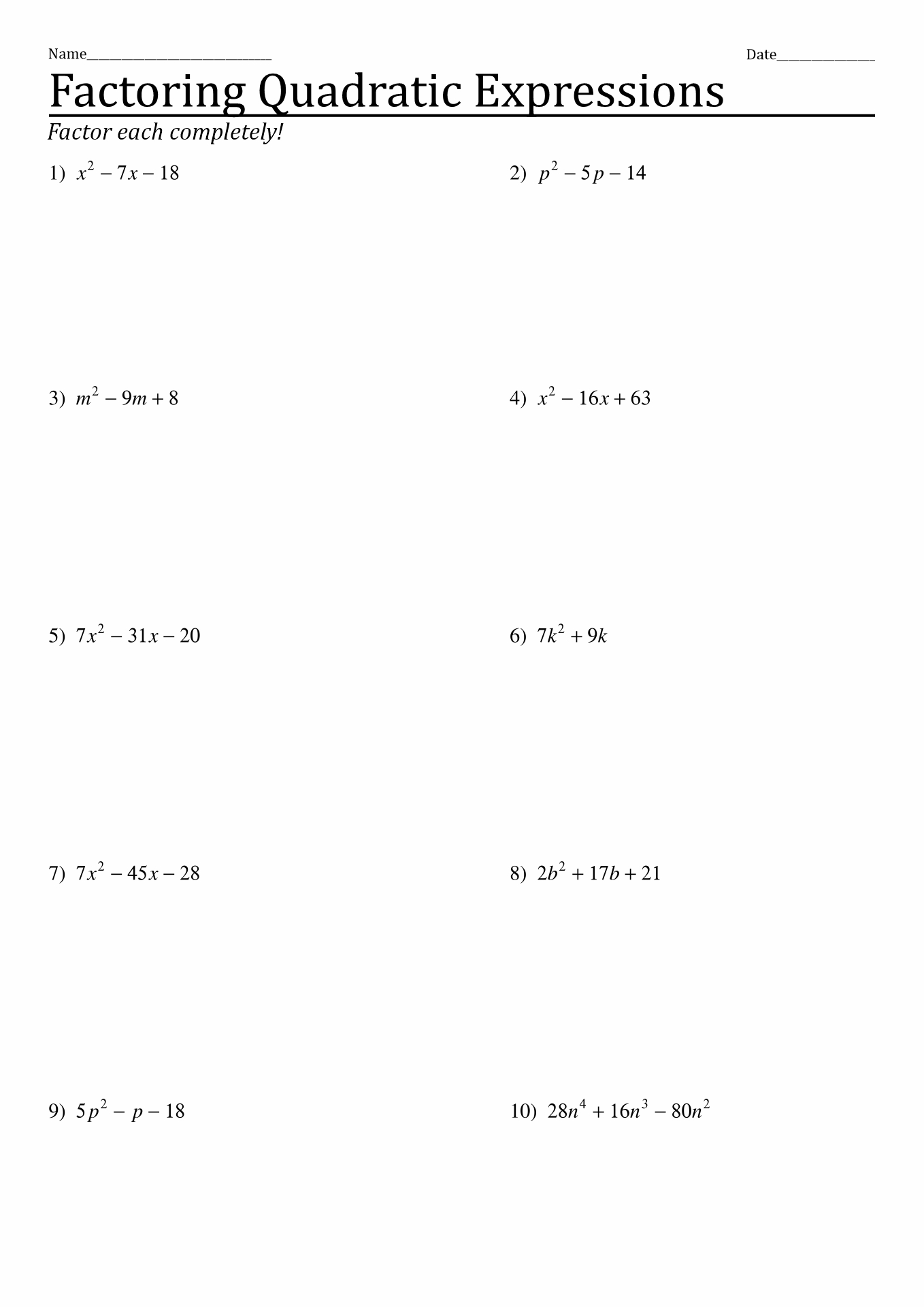 Foil Quadratic Equations Worksheets With Image