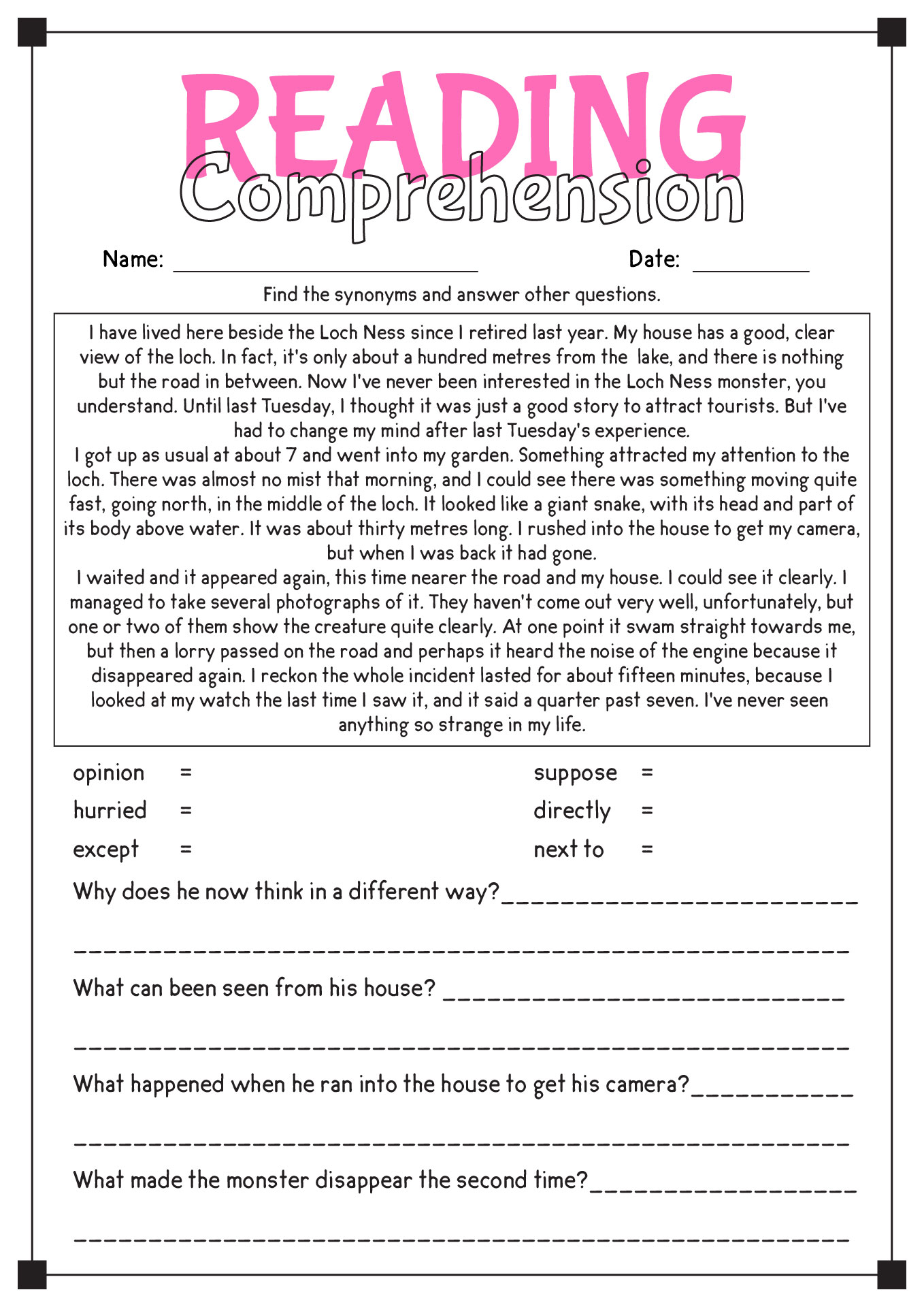 Free Adult Reading Comprehension Worksheets Image