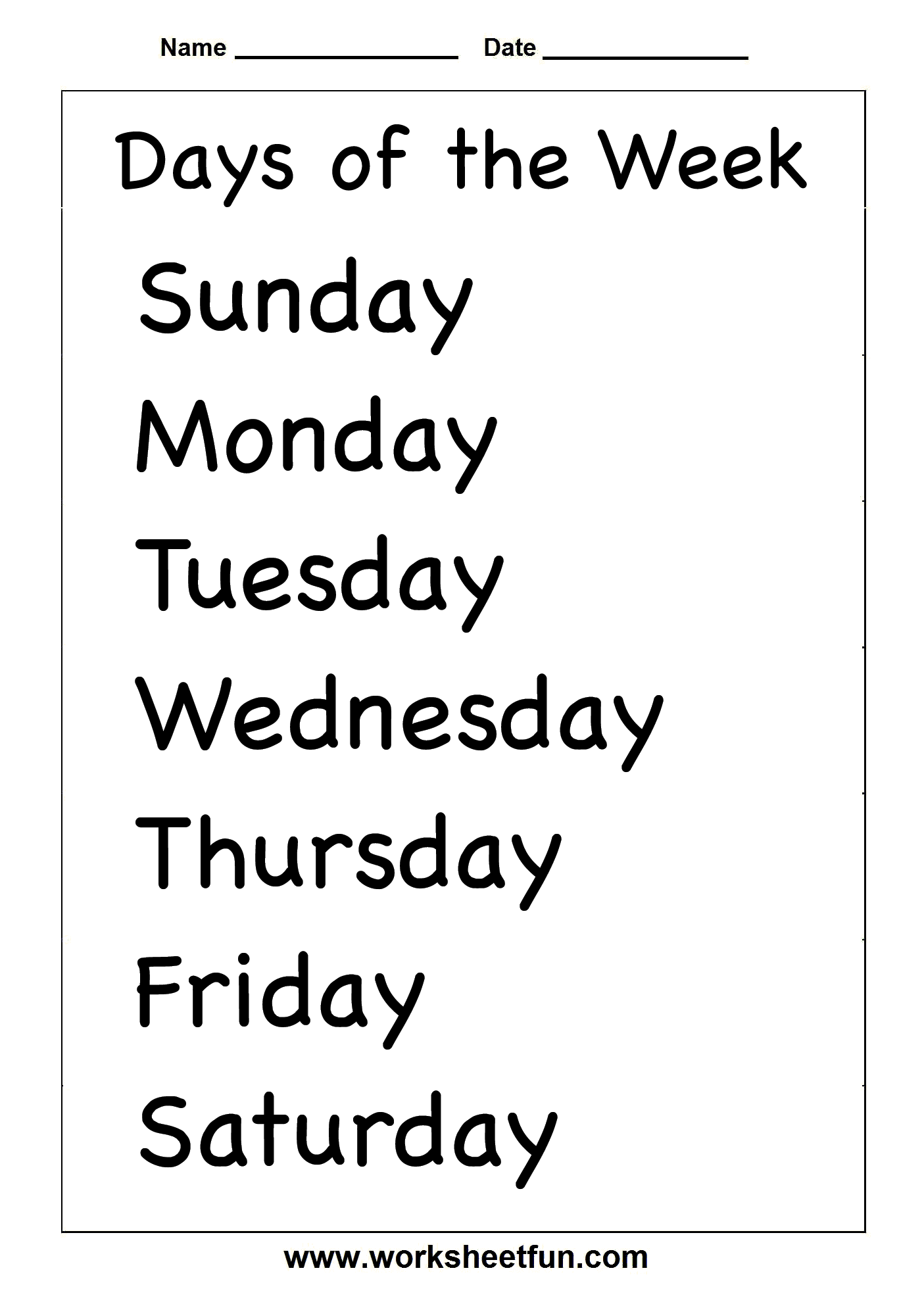 Free Printable Days of the Week Worksheets Image