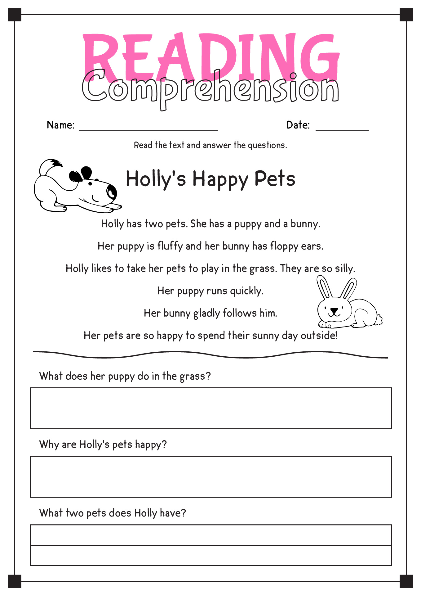 Free Printable Kindergarten Comprehension Worksheets