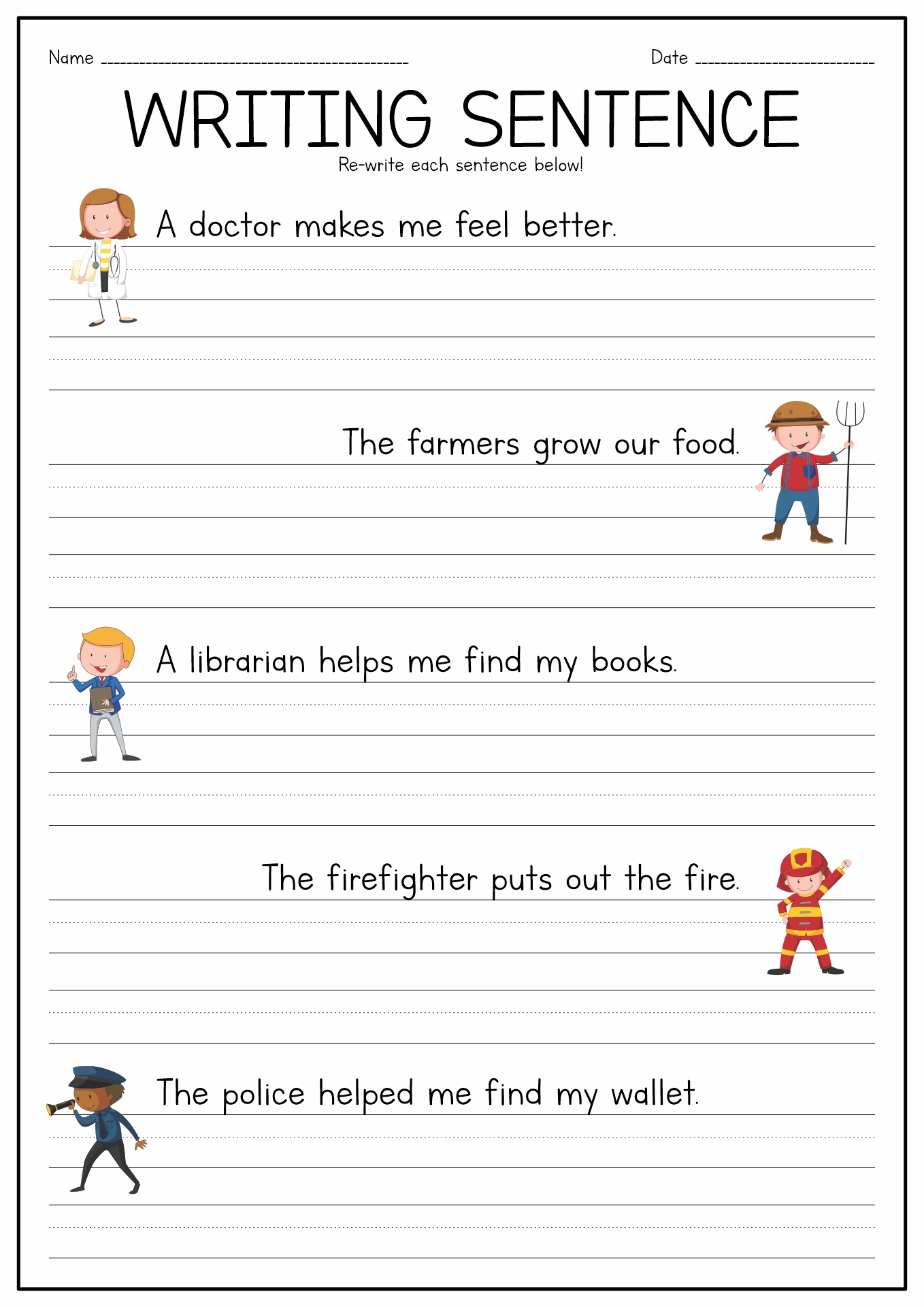 Kindergarten Sentence Writing Practice Worksheets
