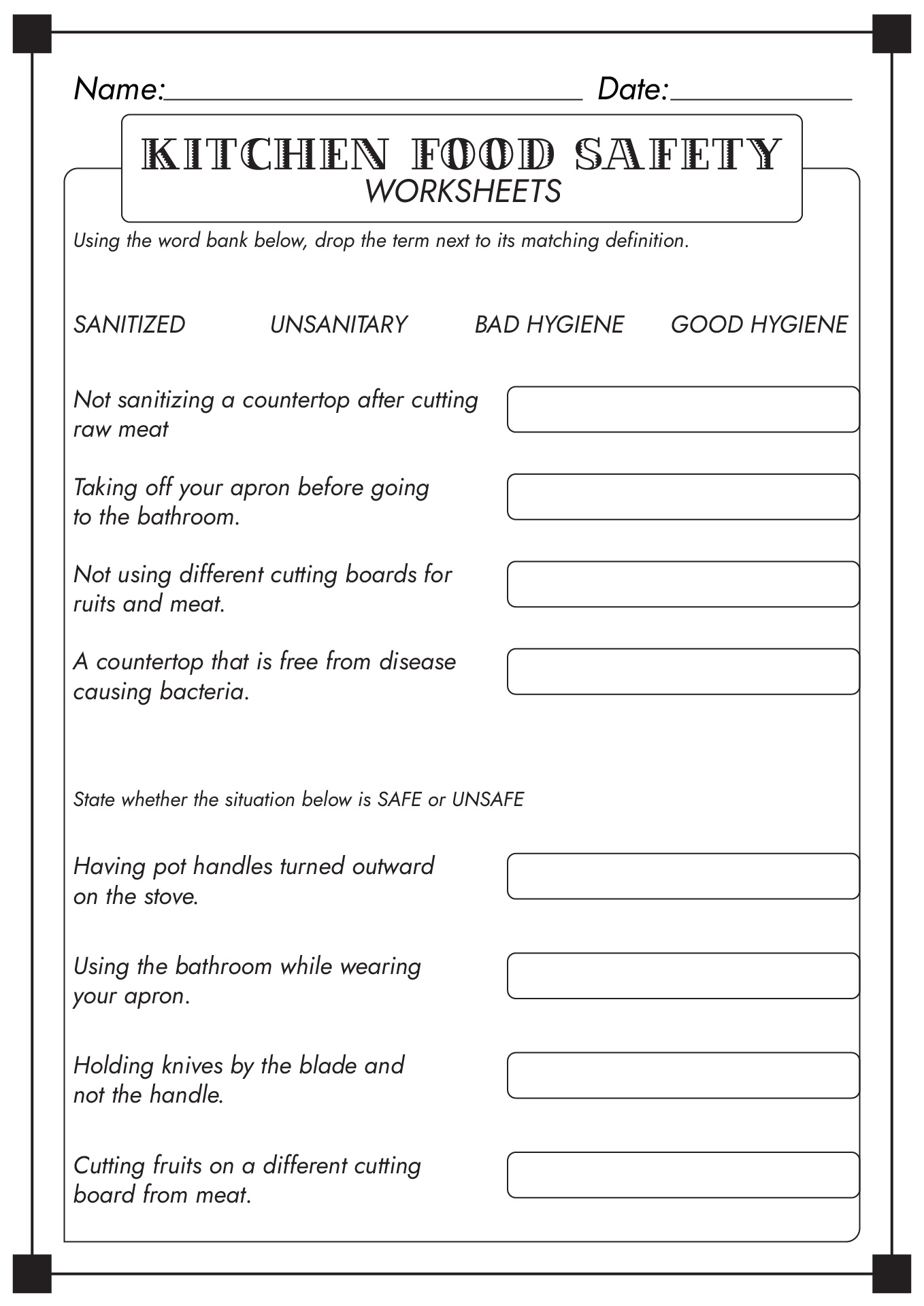 Kitchen Safety Rules Worksheet At Kathleen Andrews Blog