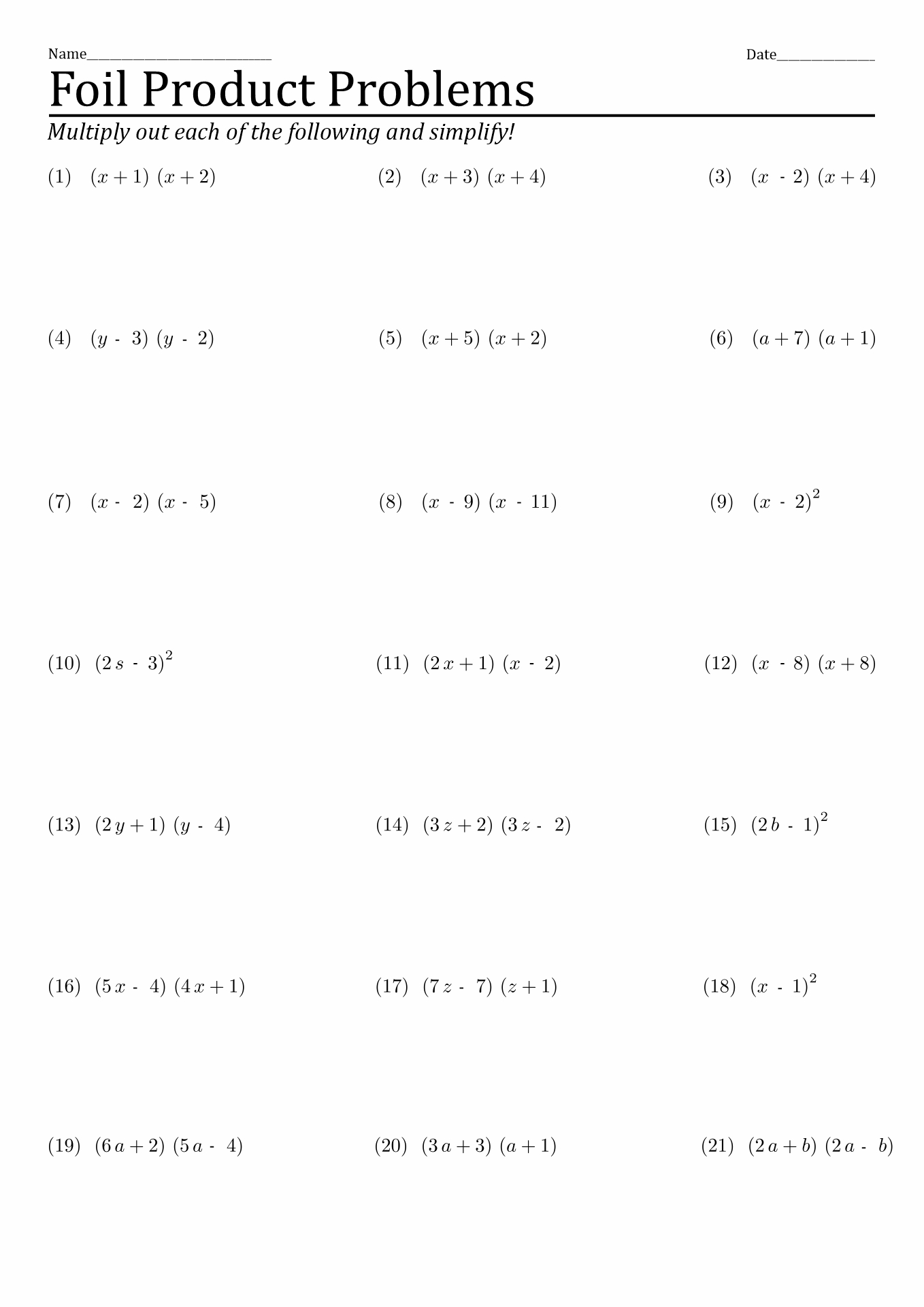 Math Foil Method Worksheet Image