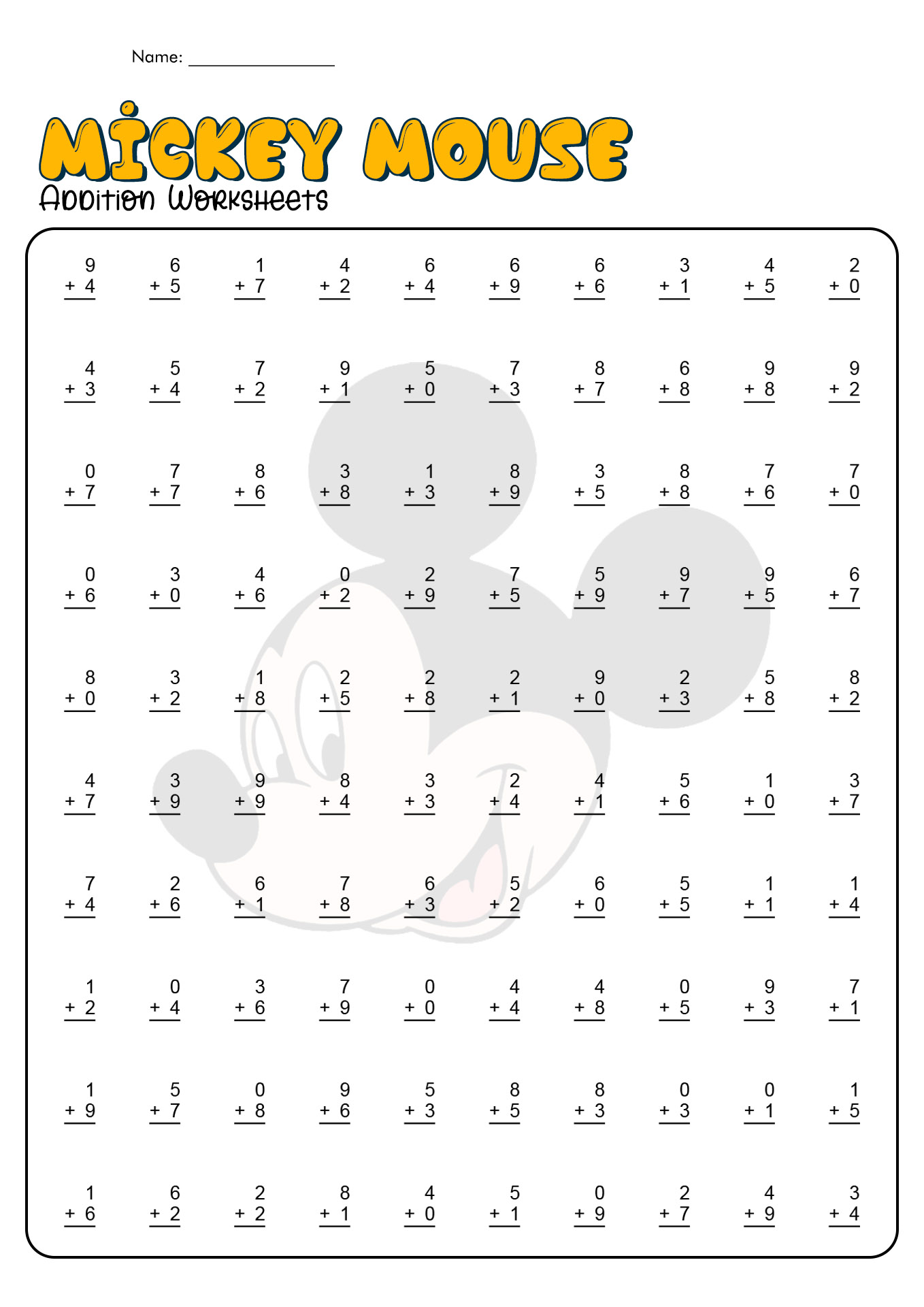 Mickey Mouse Addition Practice Image