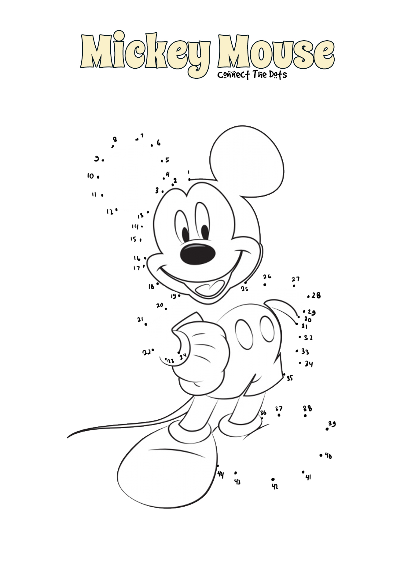 Mickey Mouse Printable Connect the Dots Image