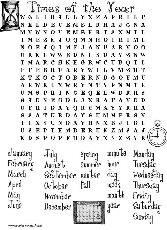 Months of the Year Word Search Image