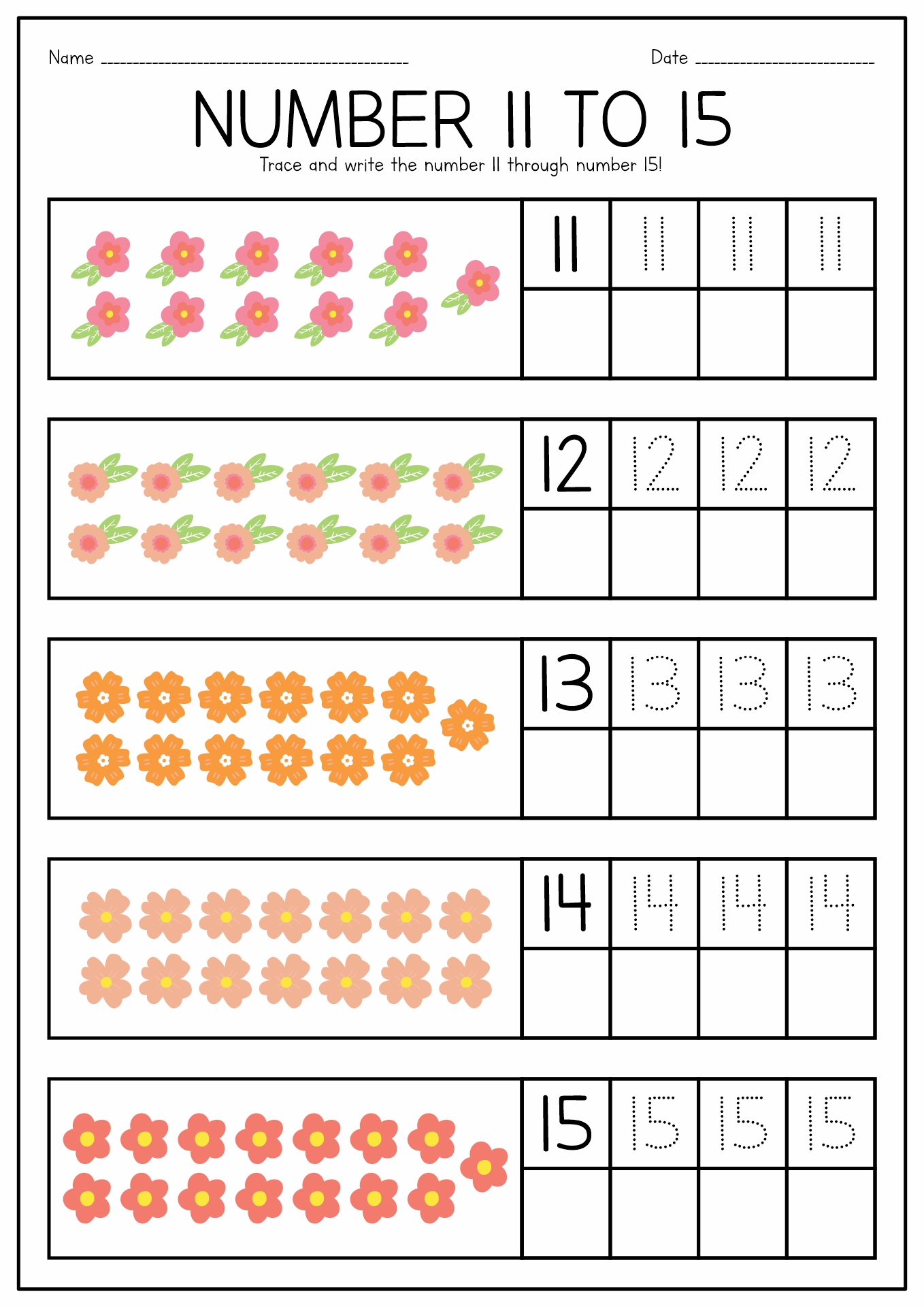 Preschool Number Worksheets 11 15 Image
