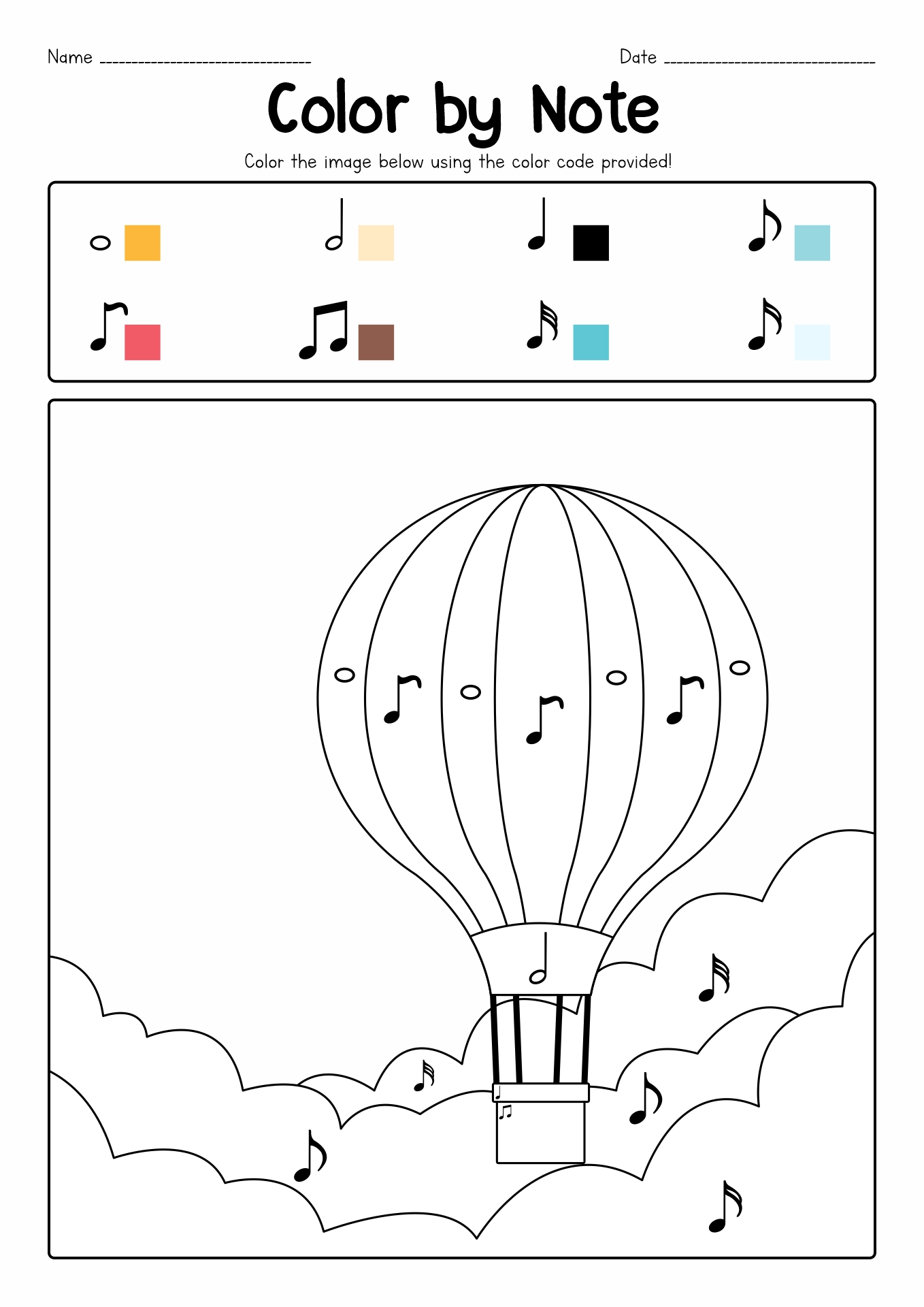 Quarter Music Notes to Color Image
