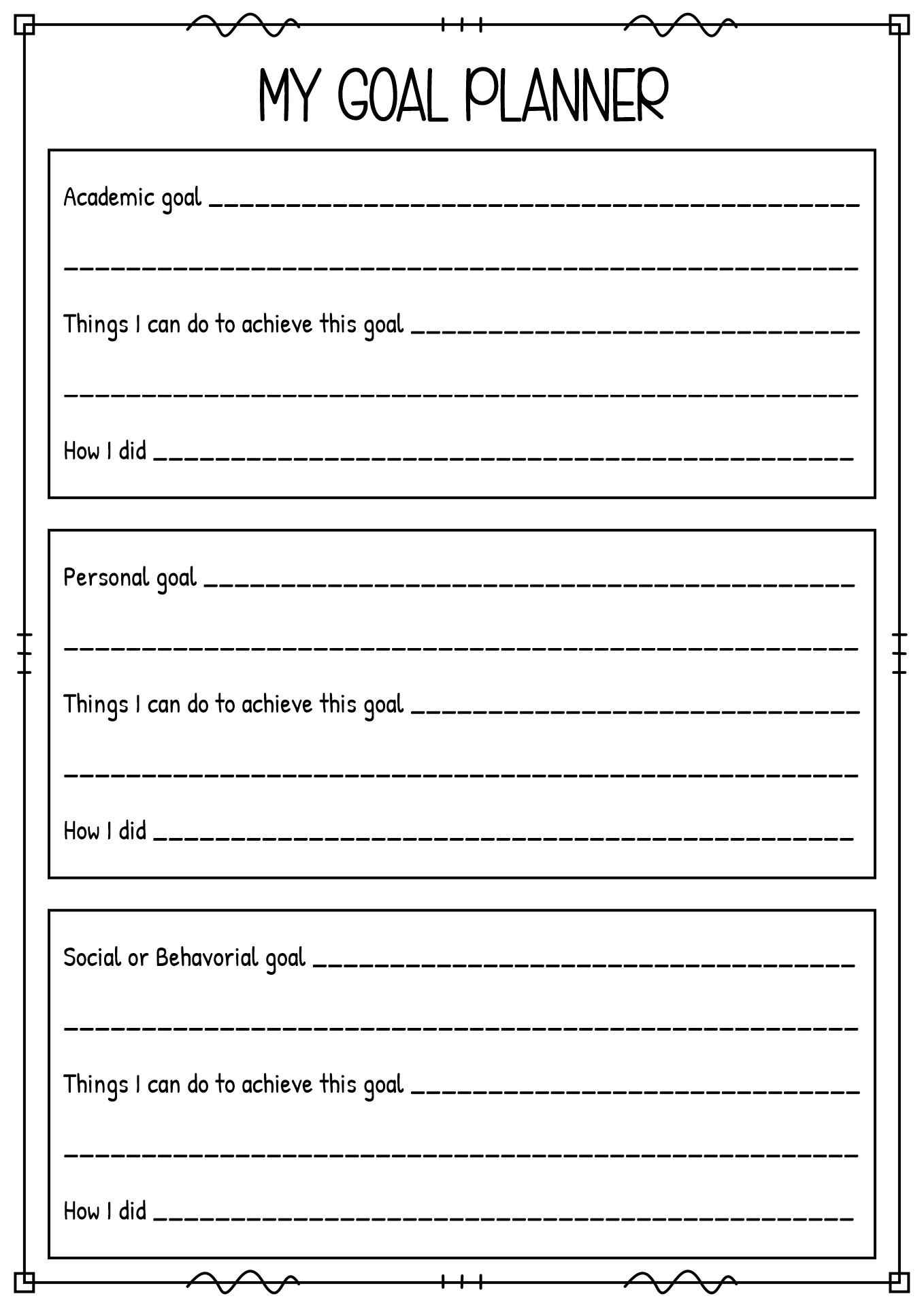 Student Goals Worksheet