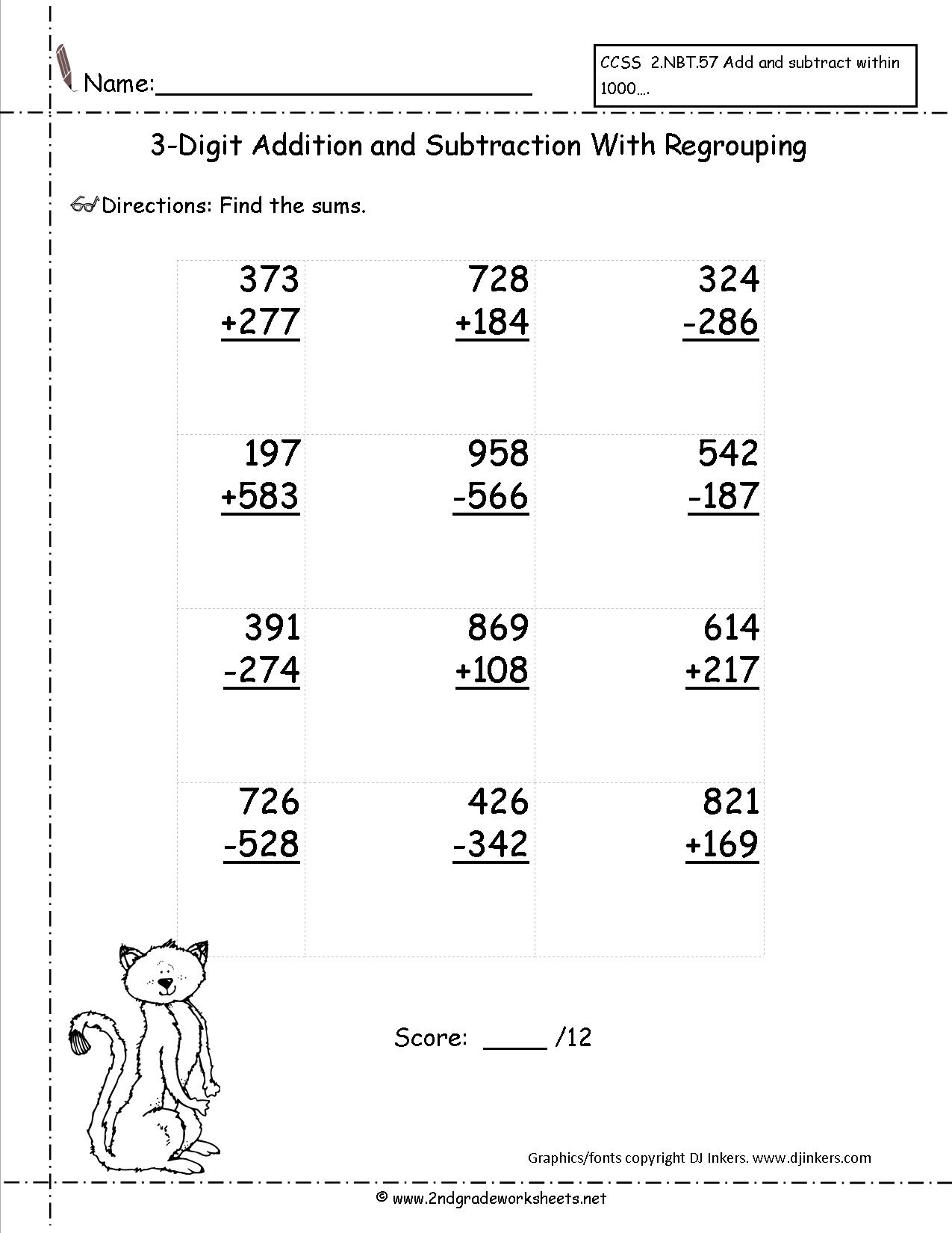 Three-Digit Addition and Subtraction Worksheets Image