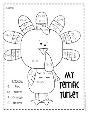 Turkey Math Coloring Sheet Image