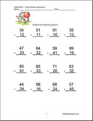 Two-Digit Subtraction without Regrouping Worksheets Image