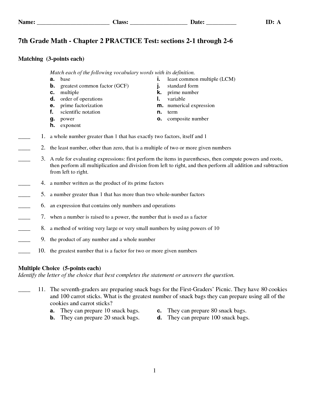 7th Grade Math Practice Test Image