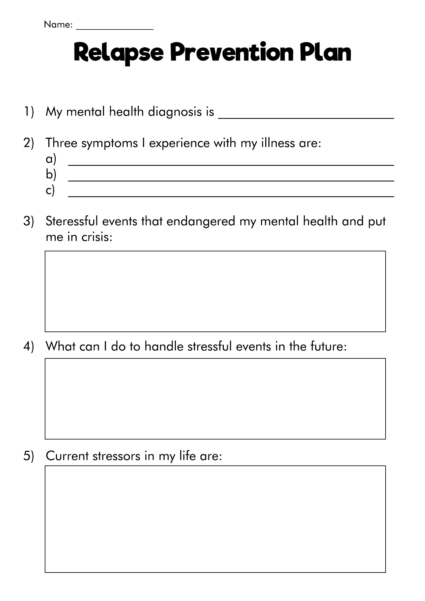Addiction Relapse Prevention Plan Template Image