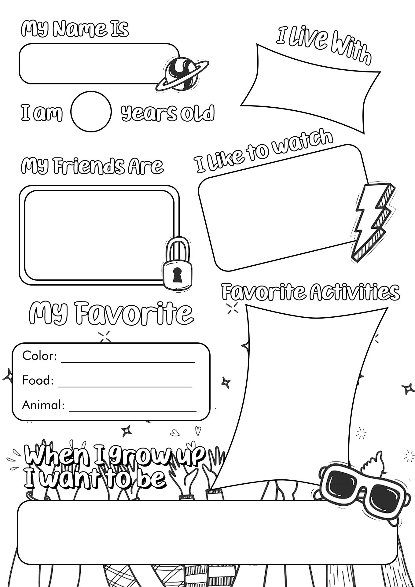 All About Me School Worksheet Image