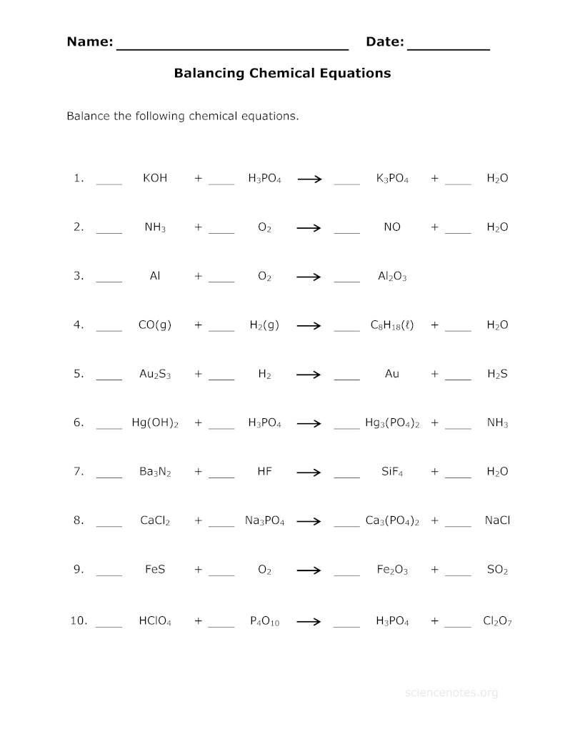 Balancing Chemical Equations Worksheet 2 Image