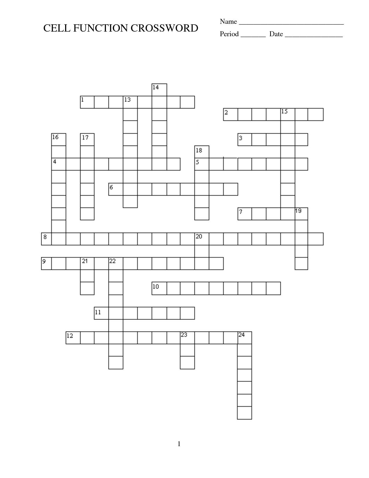 Cell Structure and Function Crossword Image