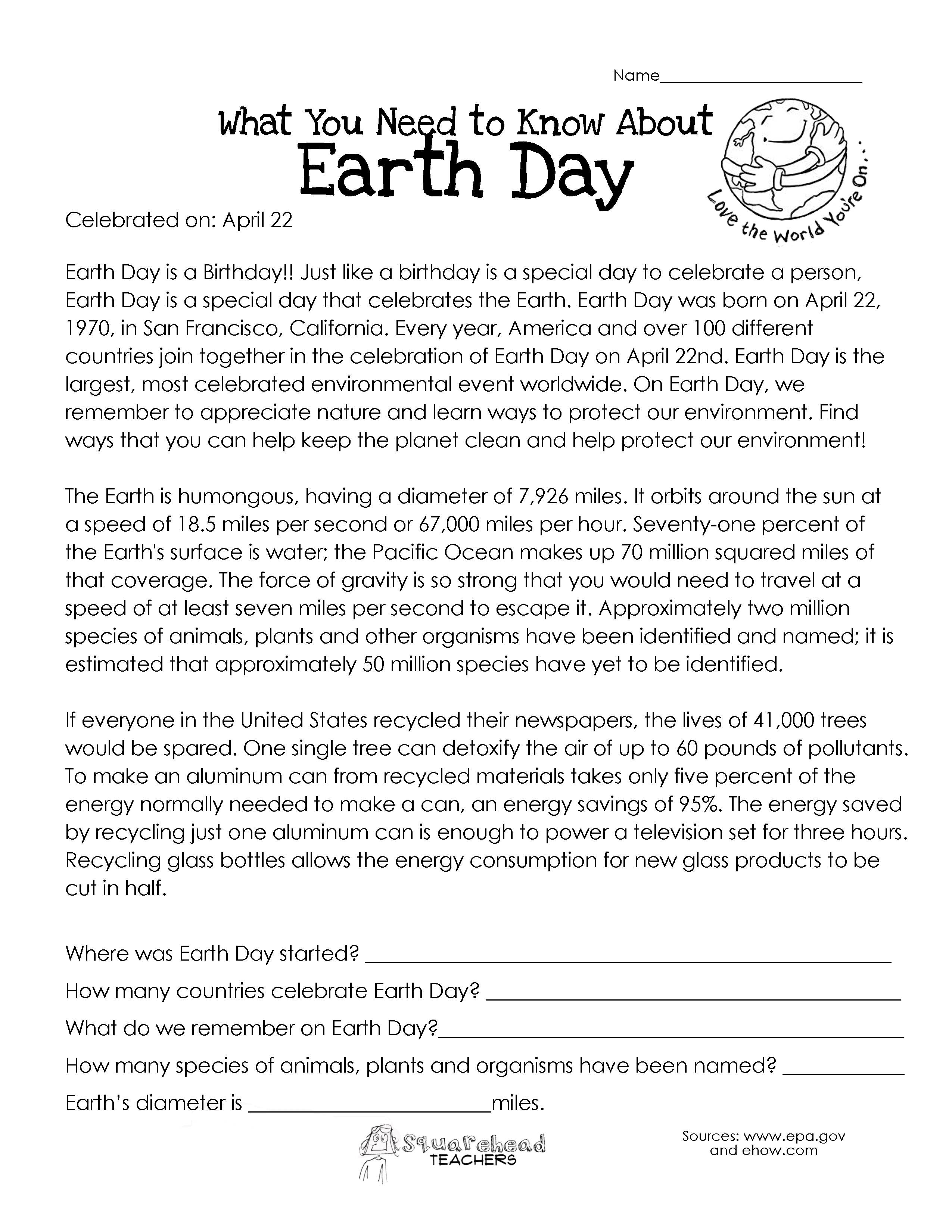 Earth Day Worksheets