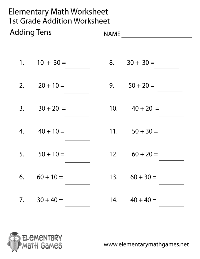 Free Printable Math Worksheets for 1st Grade Image