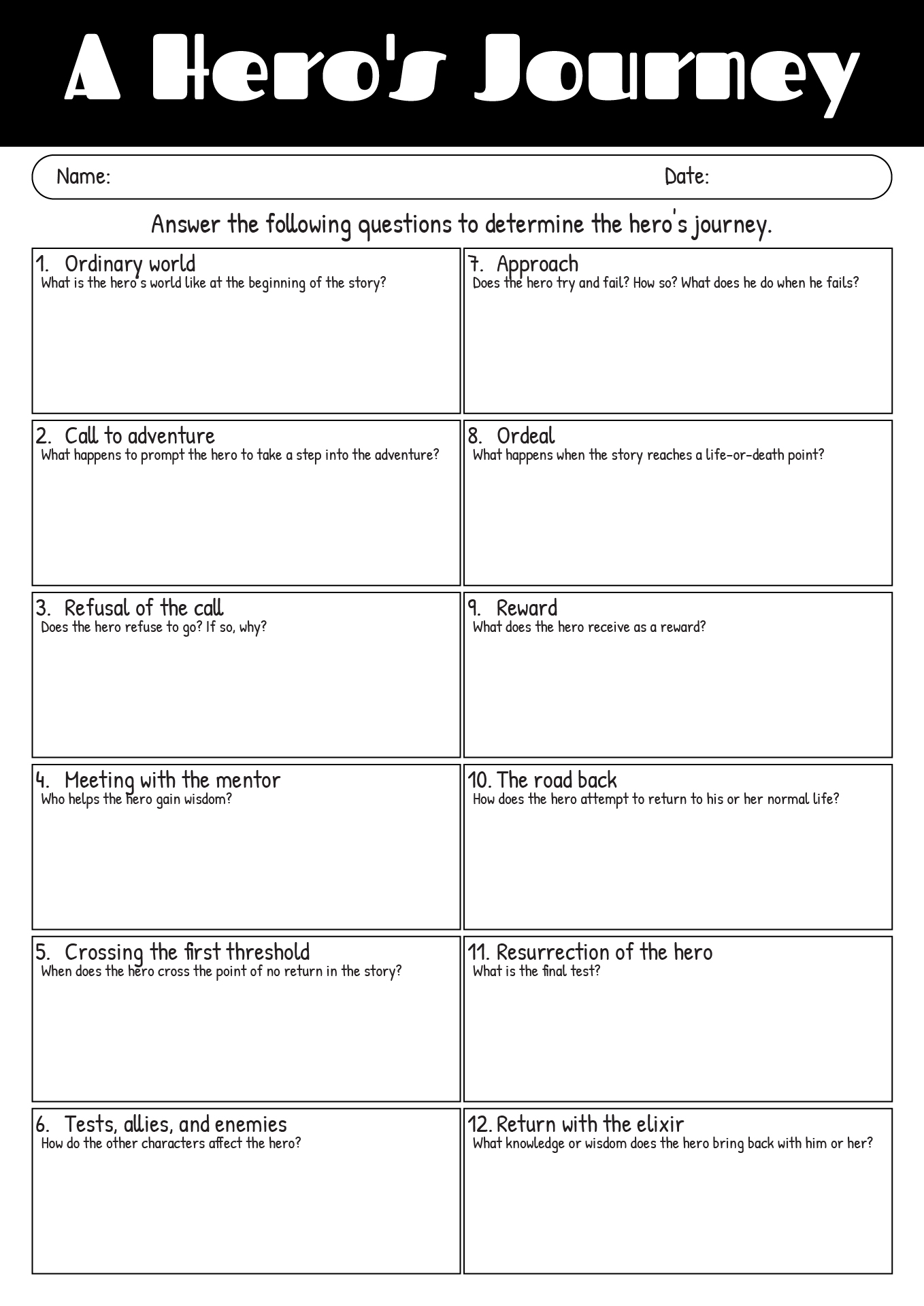 hercules hero's journey worksheet