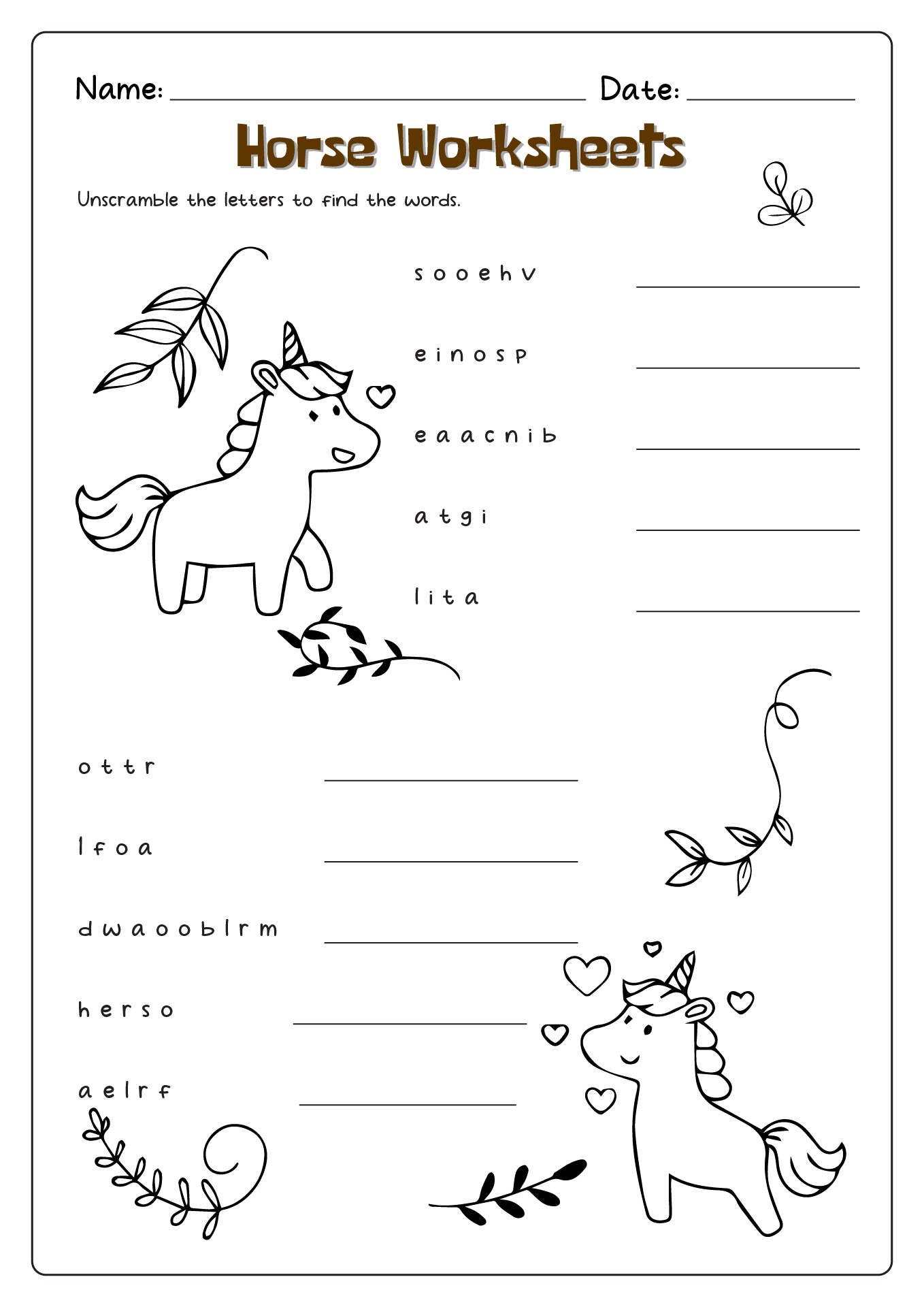 Horse Worksheets Printable