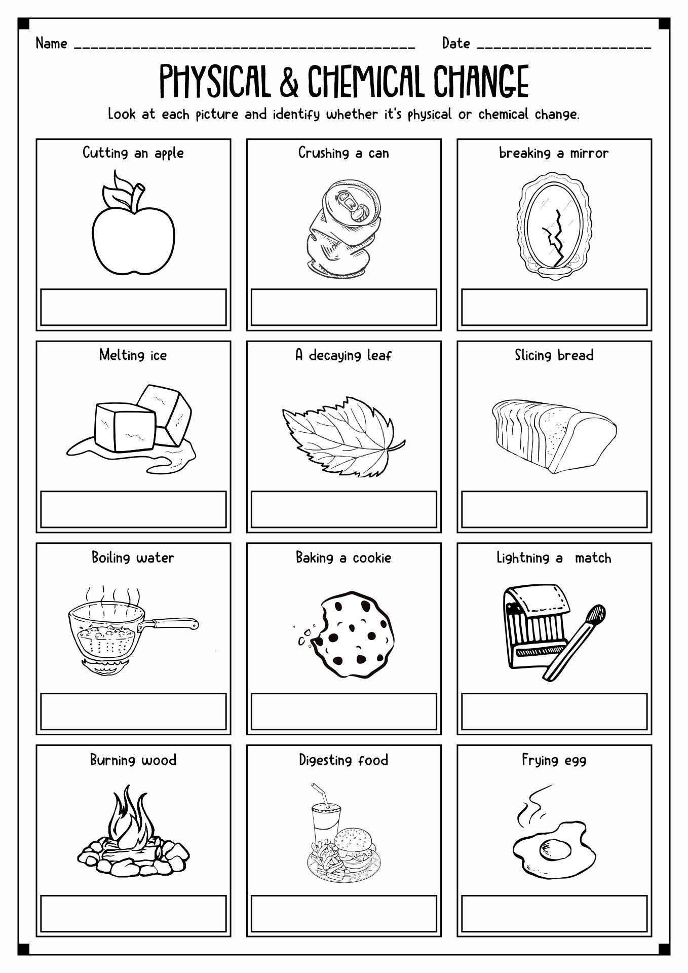 Kids Physical and Chemical Changes Worksheet