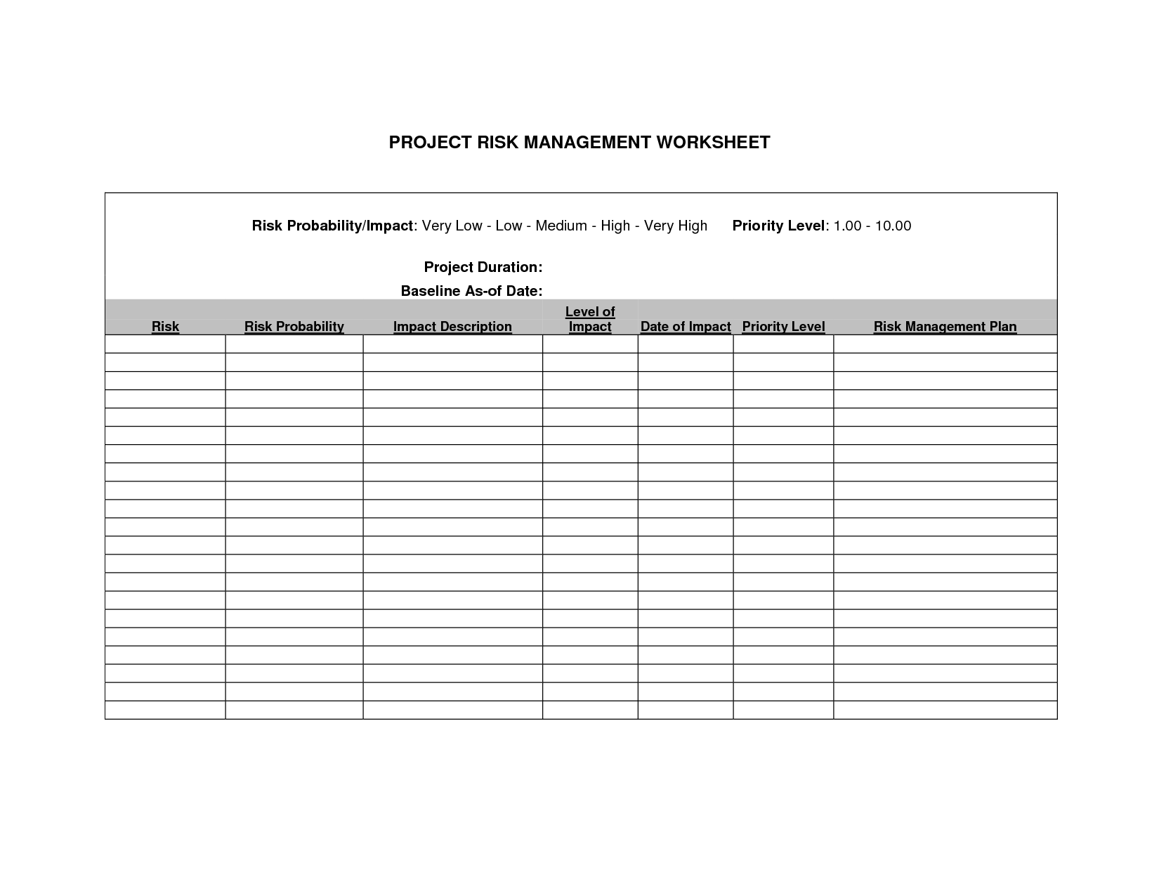 15 Risk Management Worksheet Probability