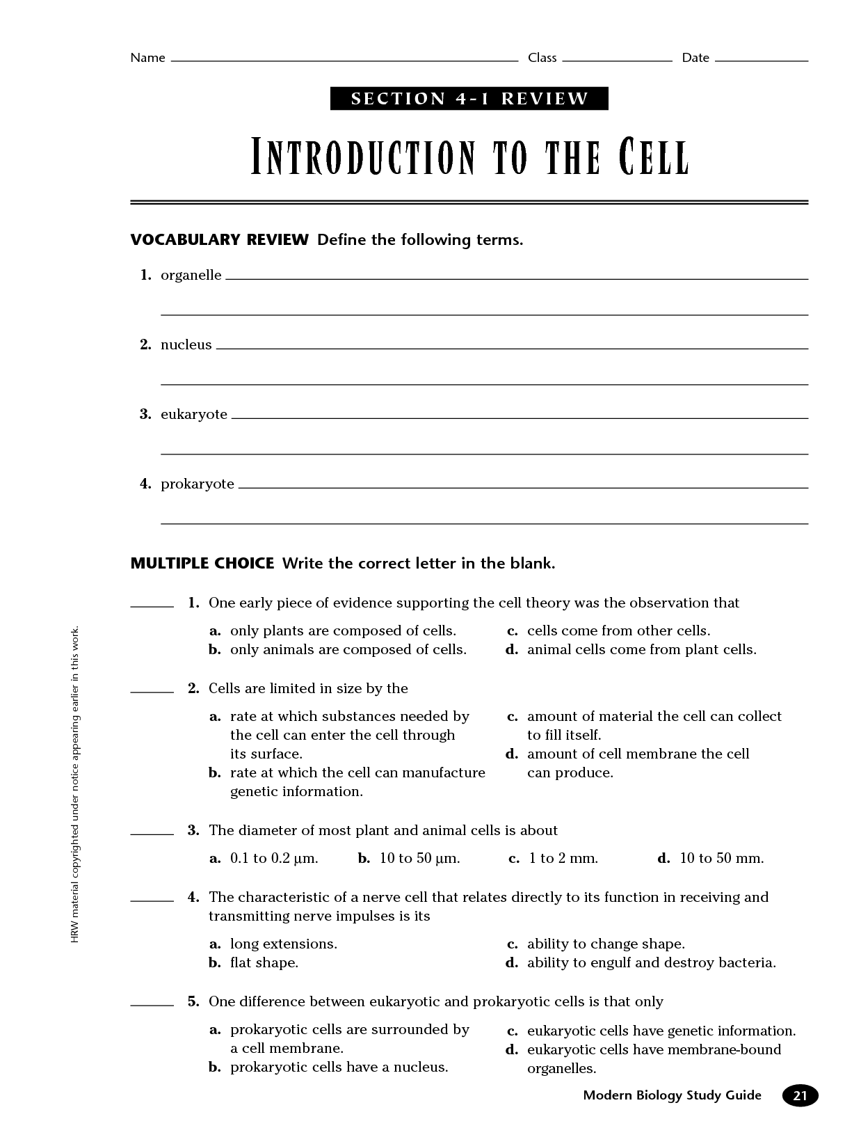 Prokaryotic and Eukaryotic Cells Worksheet Image