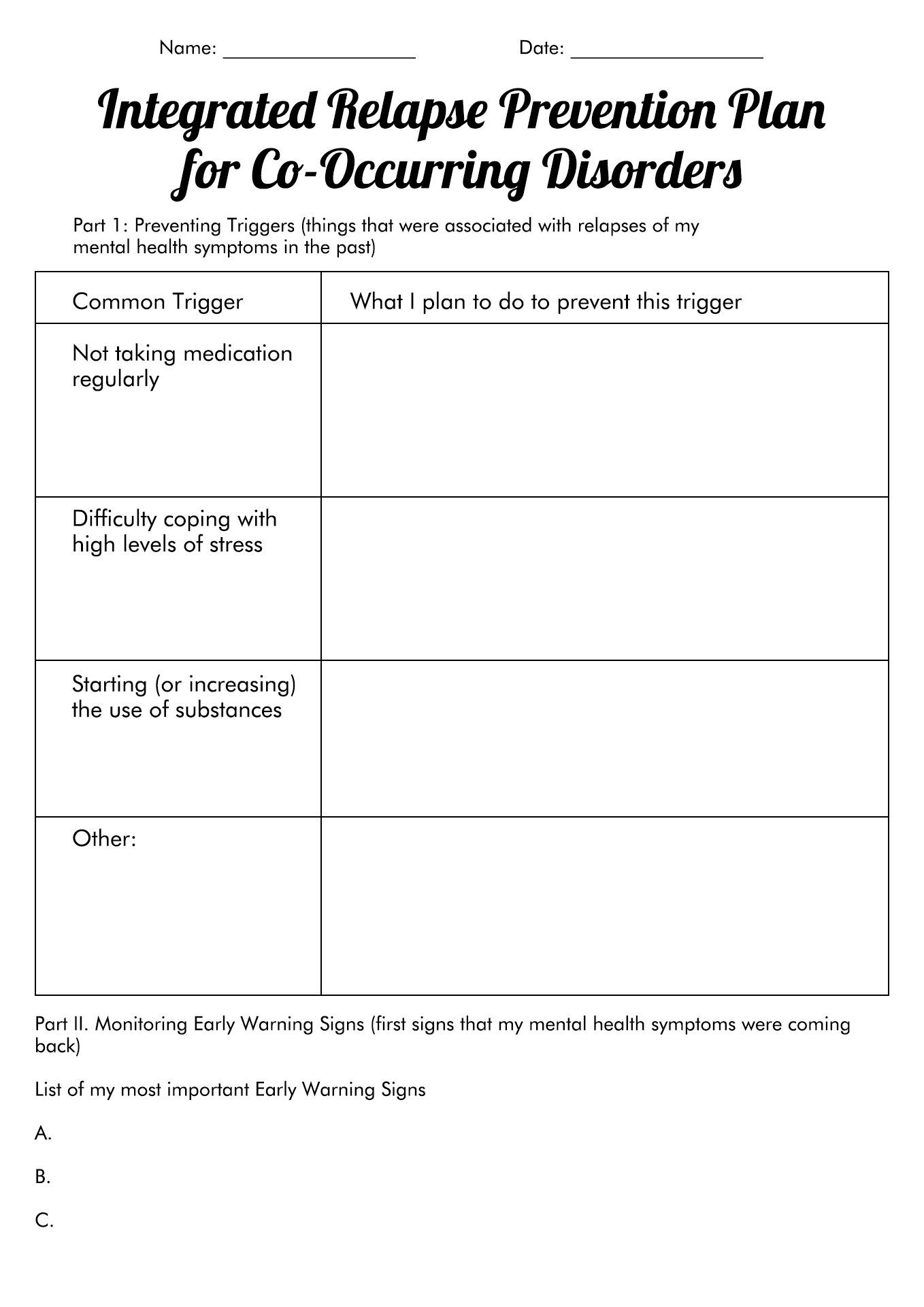 Relapse Prevention Plan Template Image