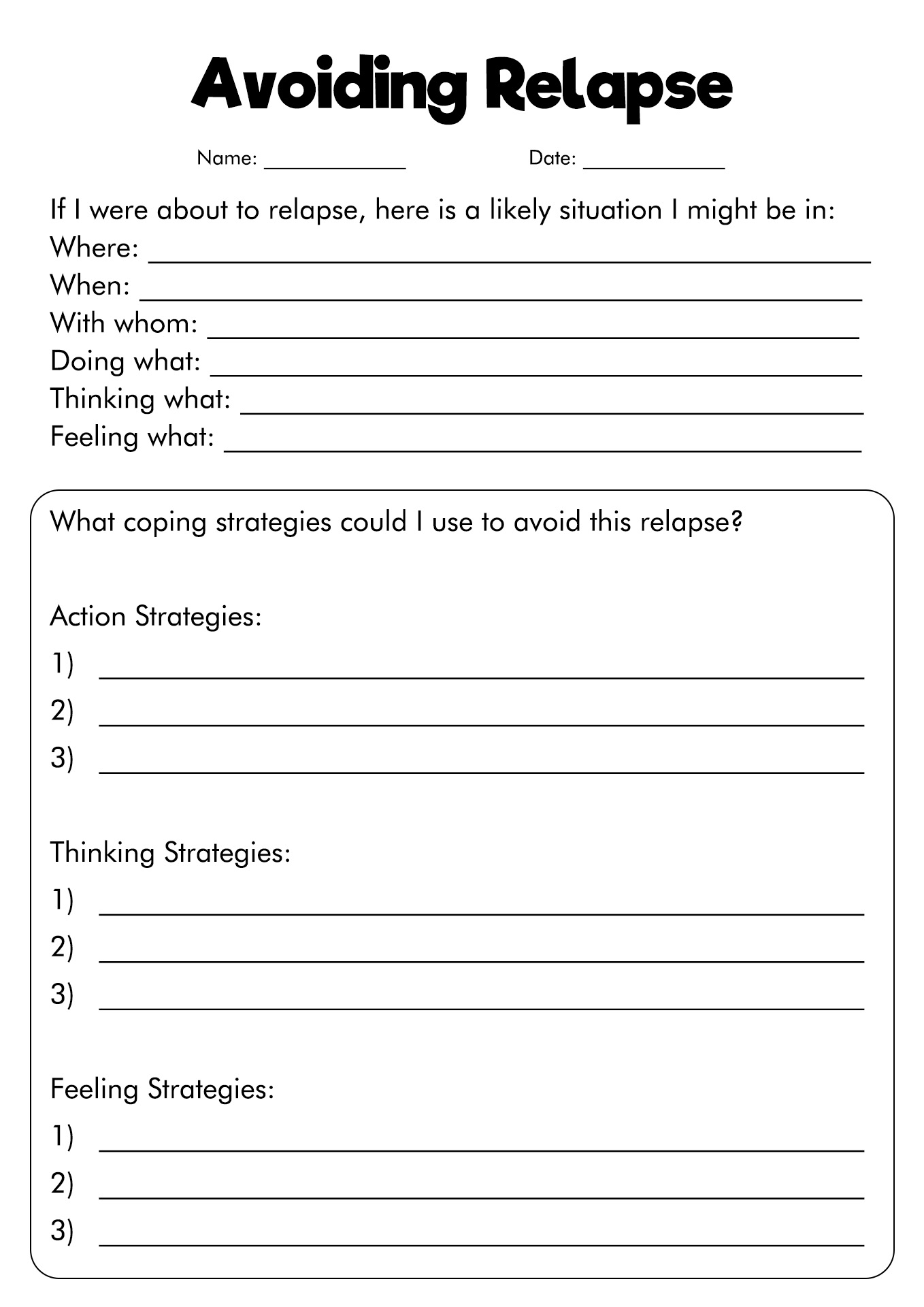 Relapse Prevention Plan Worksheets Image