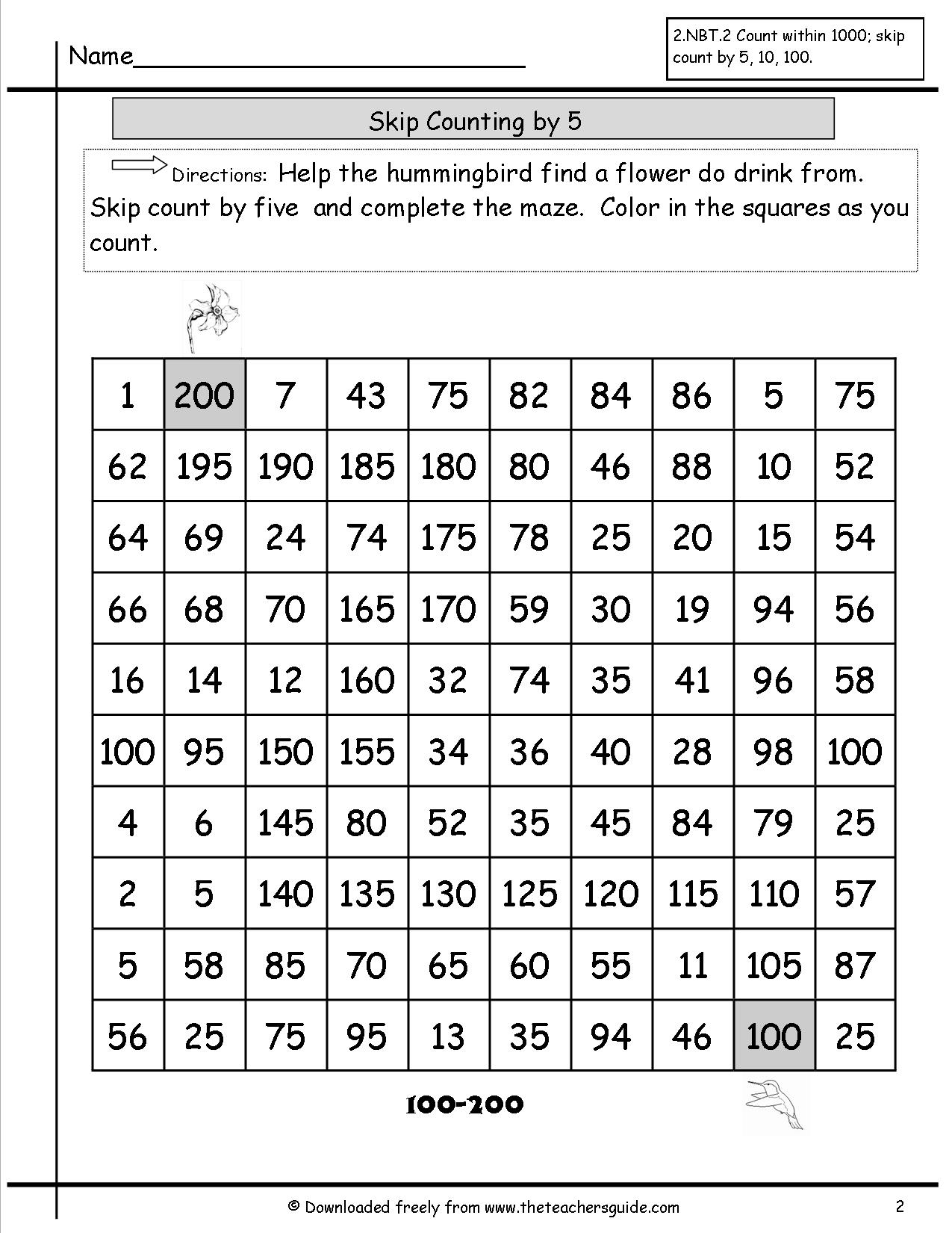 Skip Counting by 5 to 100 Worksheets Image