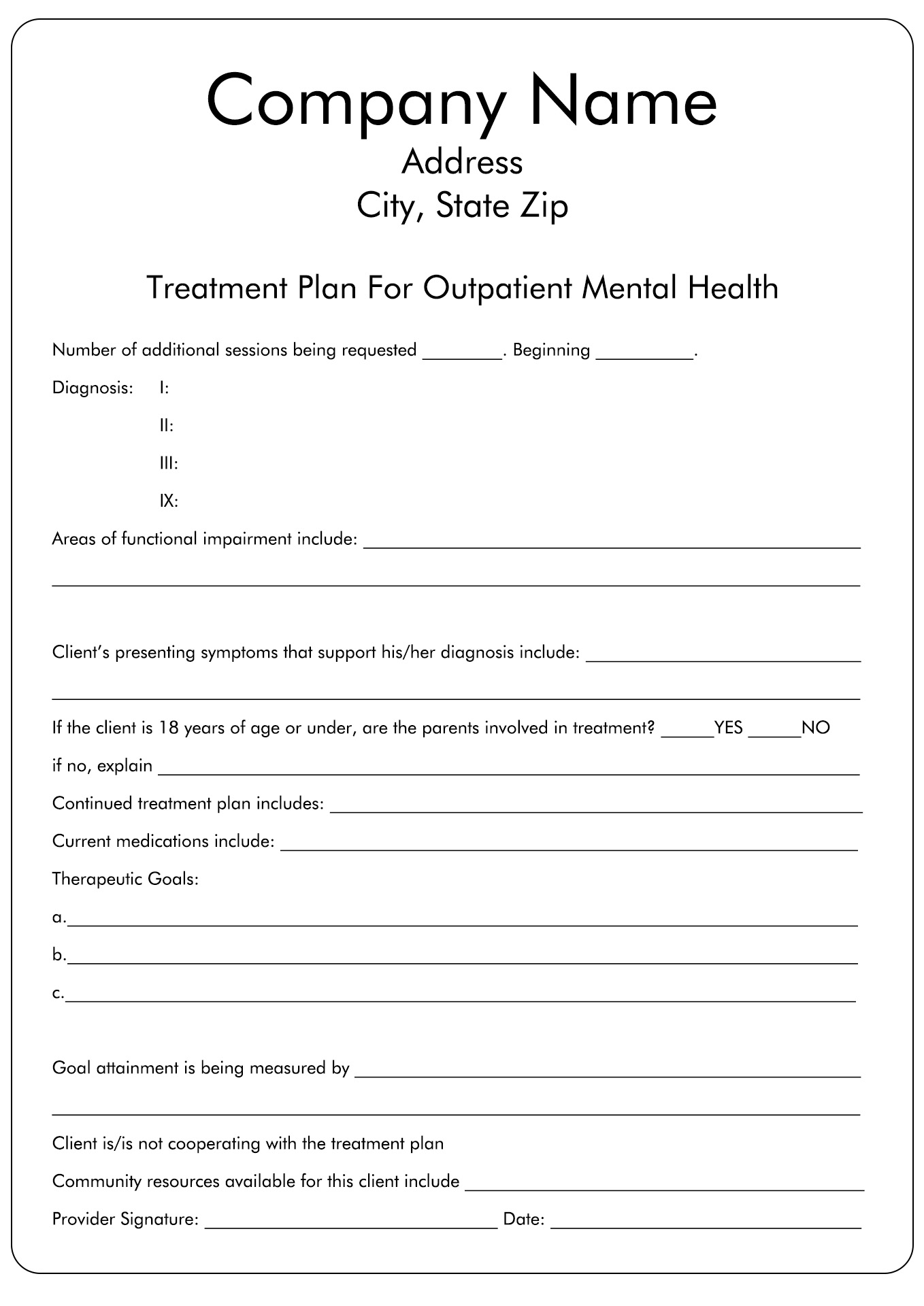 Substance Abuse Treatment Plan Templates Image