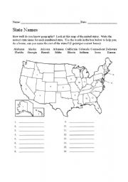 United States with Names Worksheet Image