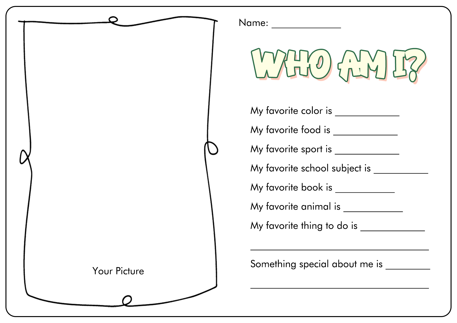 Who AM I Worksheet Activities Image